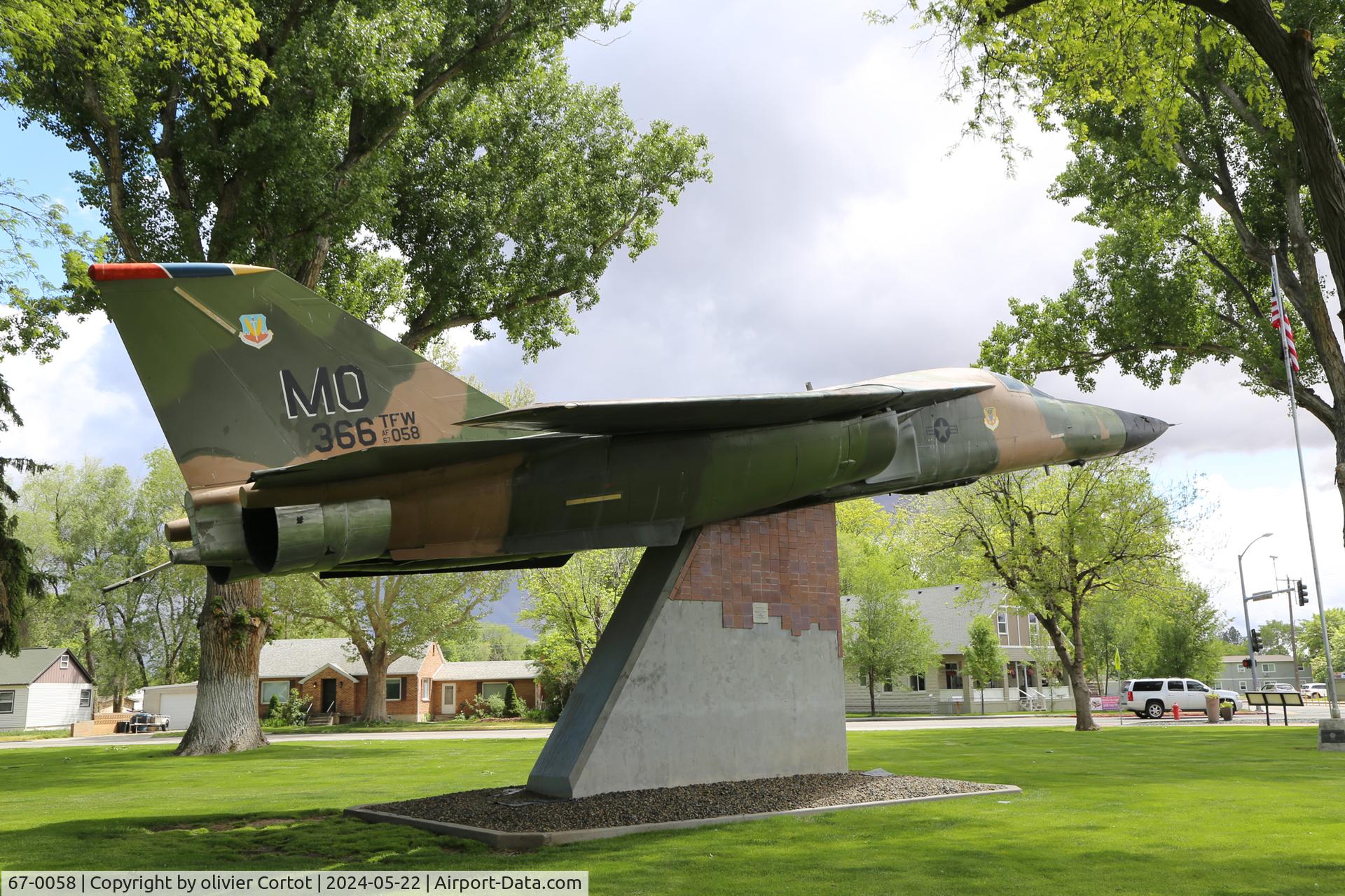 67-0058, 1967 General Dynamics F-111A Aardvark C/N A1-103, Now in a park in Mountain Home city