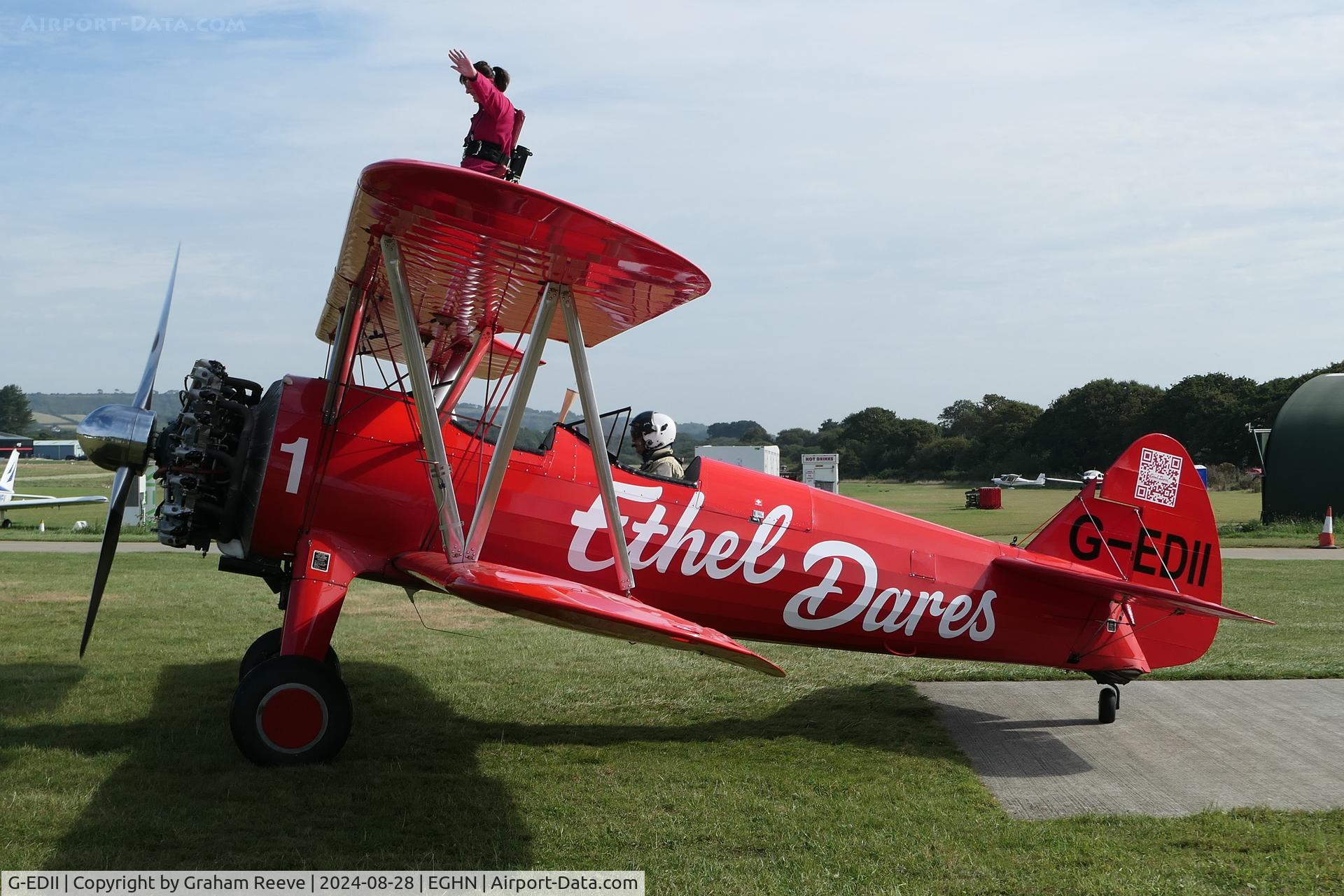 G-EDII, 1942 Boeing Stearman E75 C/N 75-5498, Wing walking for charity, at Sandown, Isle of Wight.