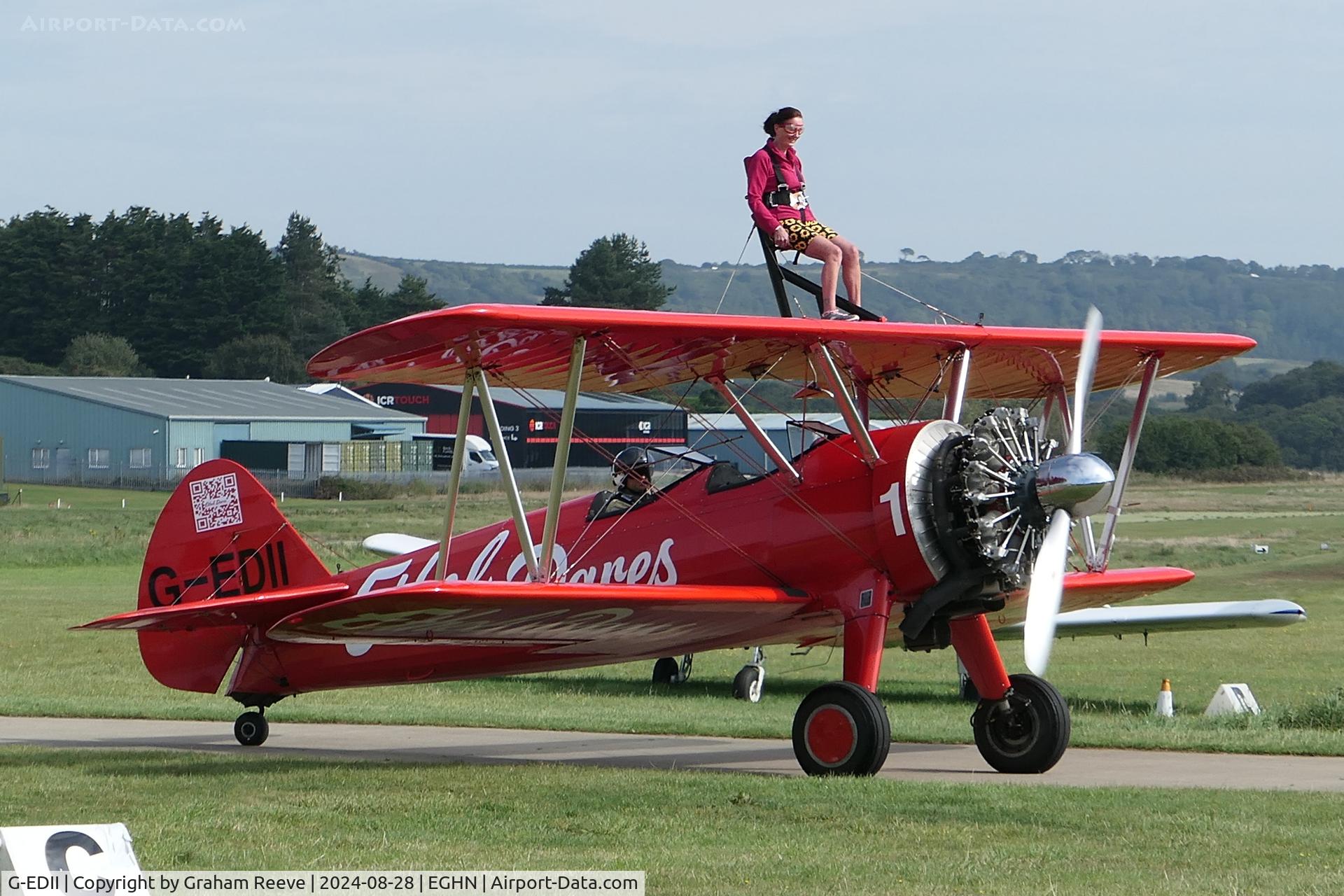 G-EDII, 1942 Boeing Stearman E75 C/N 75-5498, Wing walking for charity, at Sandown, Isle of Wight.