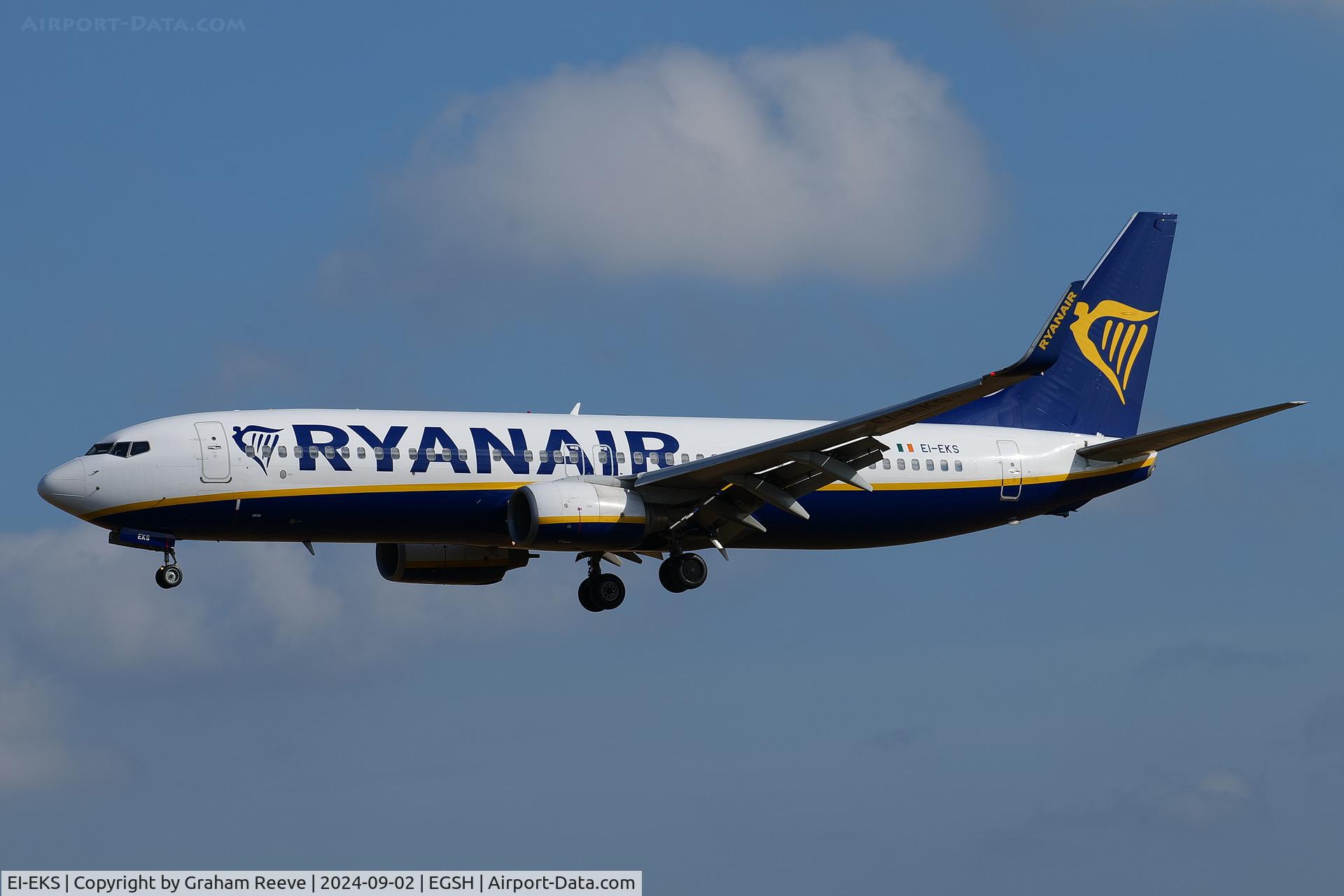 EI-EKS, 2010 Boeing 737-8AS C/N 38504, Landing at Norwich.