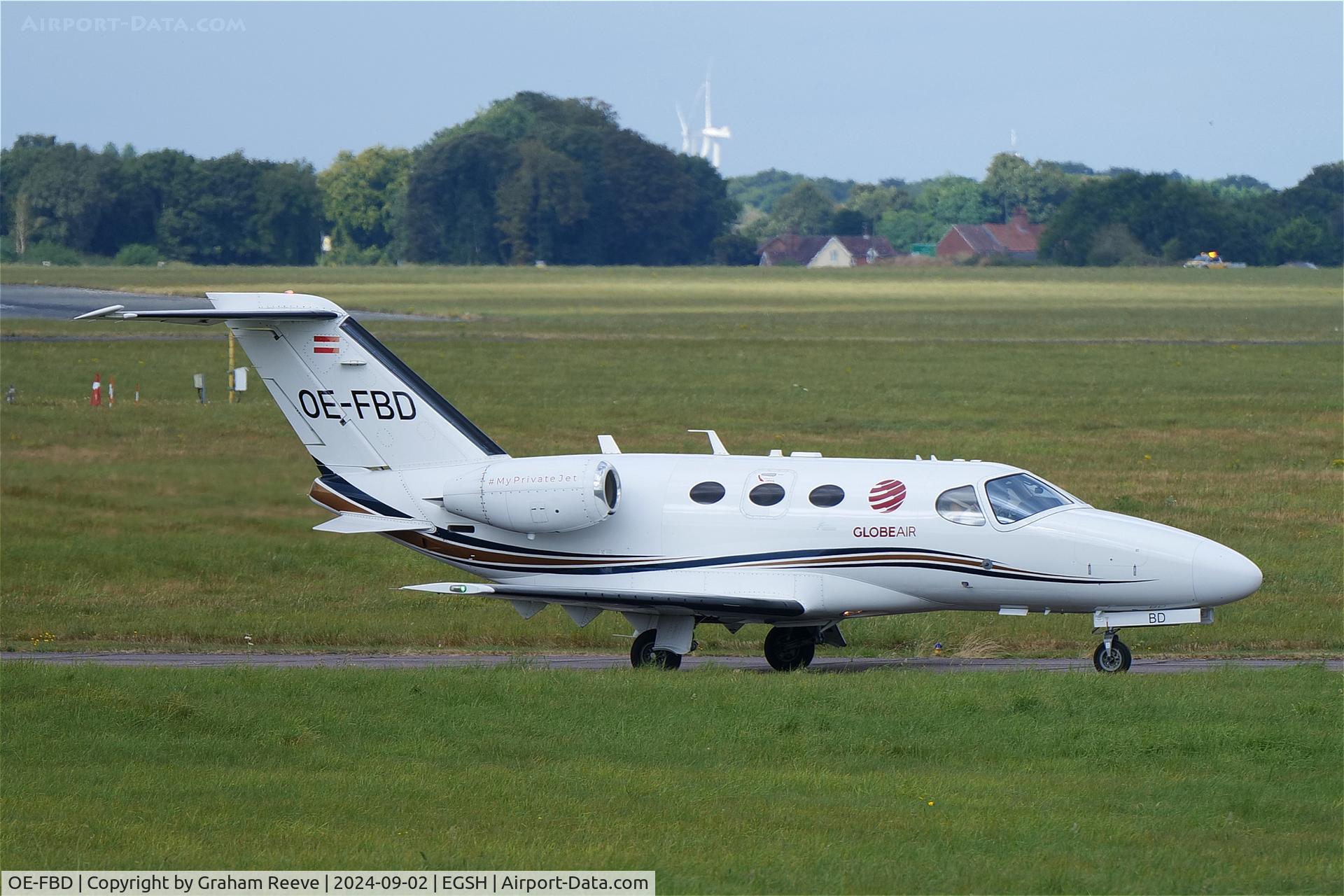 OE-FBD, 2010 Cessna 510 Citation Mustang Citation Mustang C/N 510-0303, Departing from Norwich.