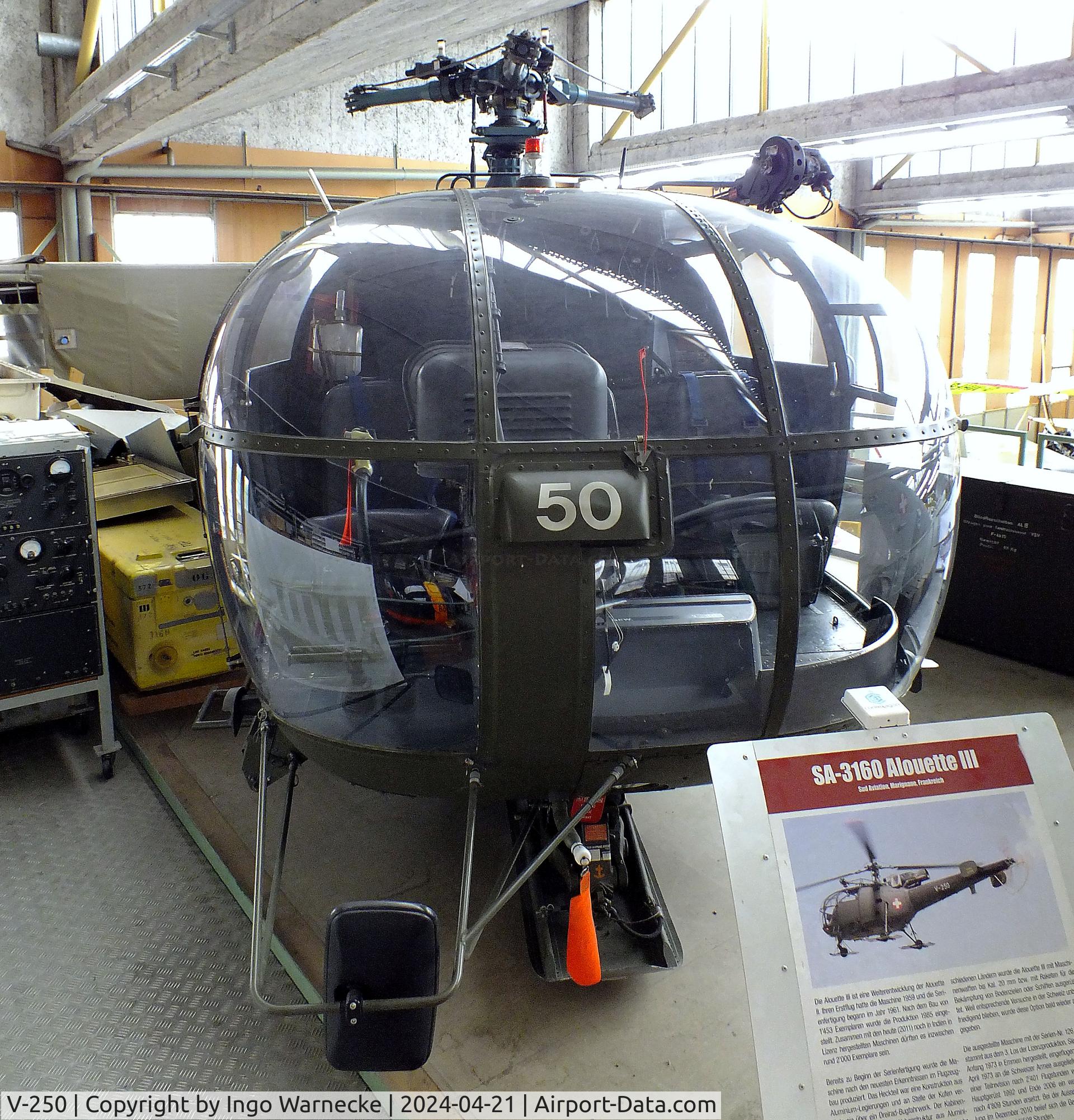 V-250, F+W Emmen SE-3160 Alouette III C/N 126/1072, Sud Aviation (F+W Emmen) SE.3160 Alouette III at the FFA-Museum, Altenrhein