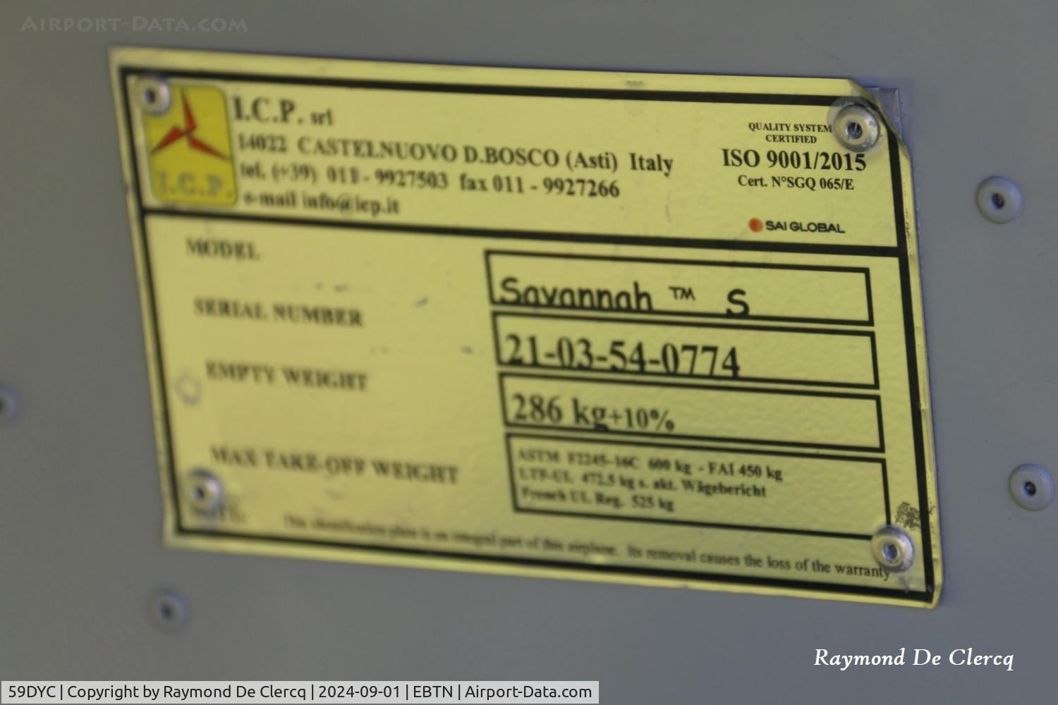59DYC, 2021 ICP MXP-740 Savannah S C/N not found 59DYC, id plate of 59DYC.