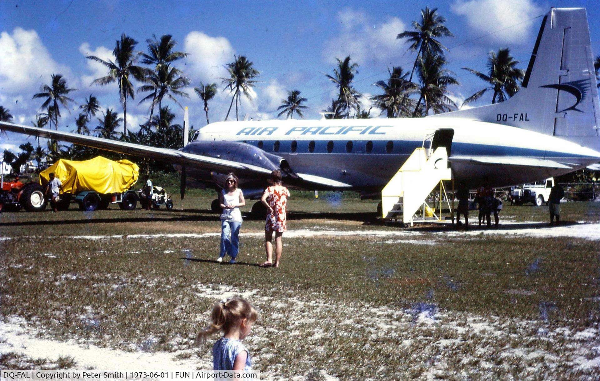 DQ-FAL, 1967 Hawker Siddeley HS.748 Series 2A C/N 1613, DQ-FAL at Funafuti on June 1st 1973