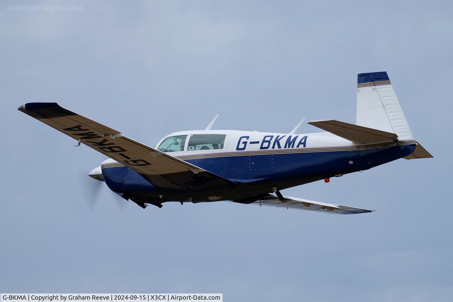 G-BKMA, 1982 Mooney M20J 201 C/N 24-1316, Departing from Northrepps.