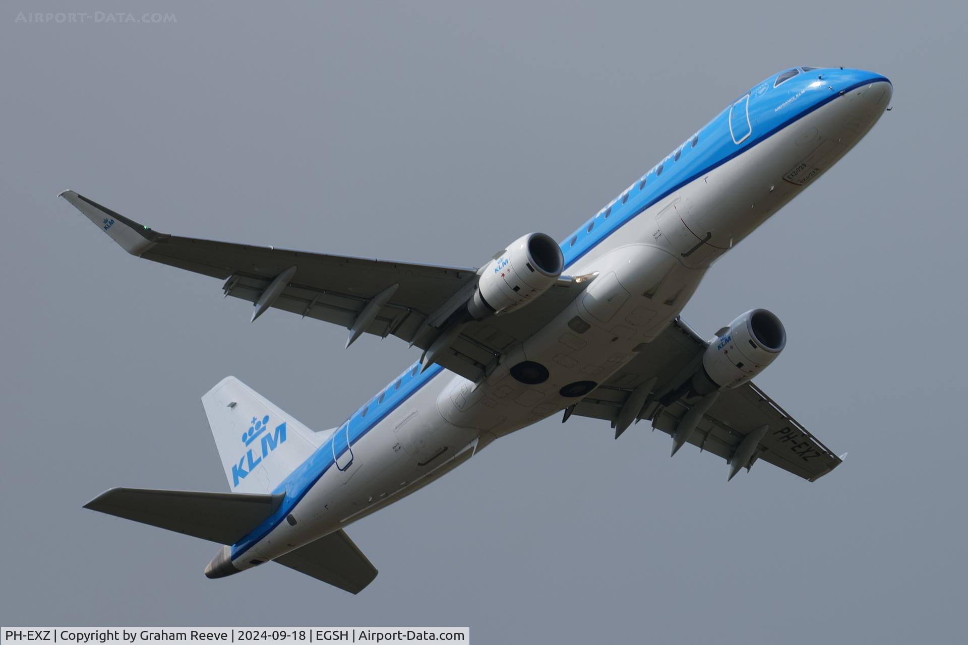 PH-EXZ, 2018 Embraer 175STD (ERJ-170-200) C/N 17000723, Departing from Norwich.
