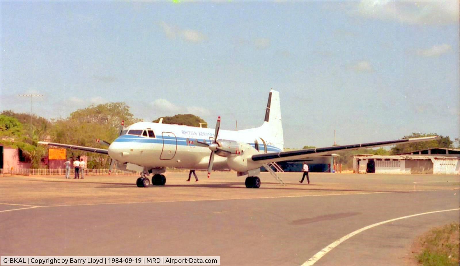 G-BKAL, 1982 Hawker Siddeley HS.748 Series 2B C/N 1791, While being used by BAe as a demonstrator, G-BKAL takes a break at  Mérida, Venezuela. The airport is 5,007 ft / 1,526 m above sea level.