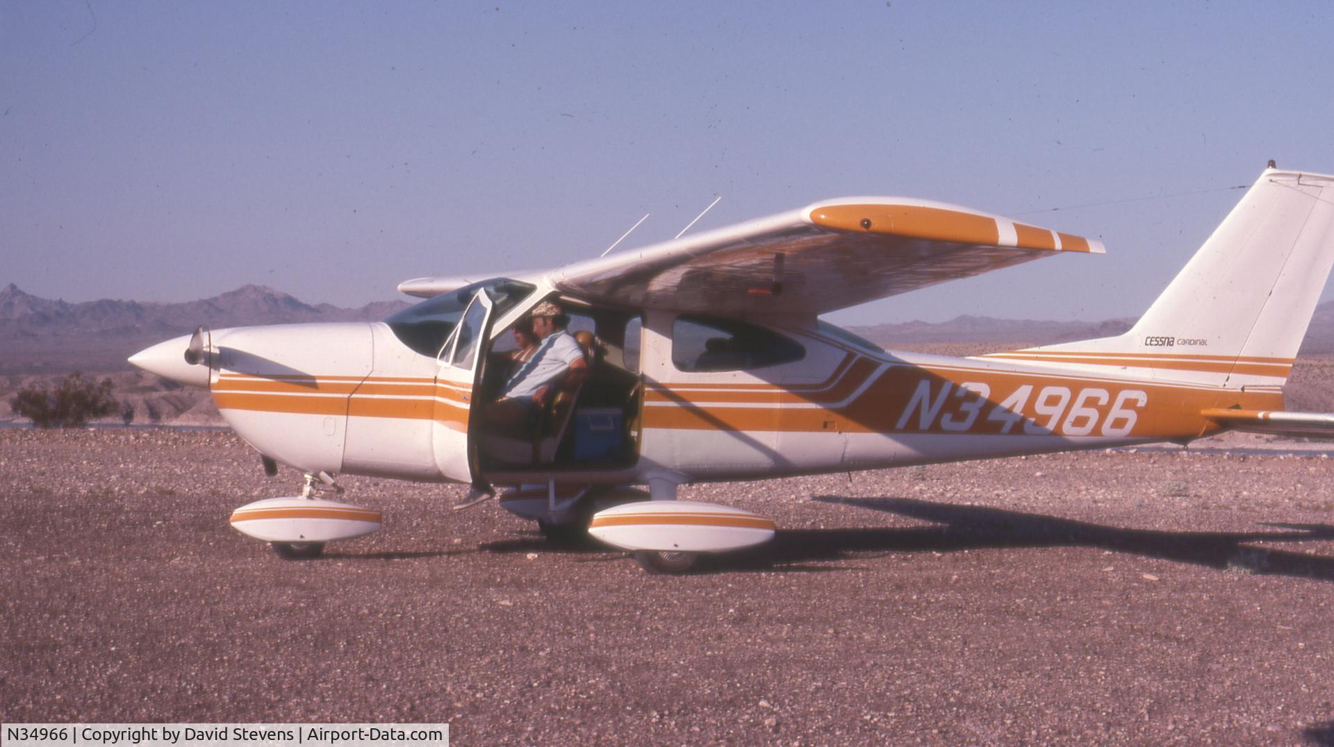 N34966, 1974 Cessna 177B Cardinal C/N 17702119, Buckling in to depart Cottonwood Landing, AZ - 1980s