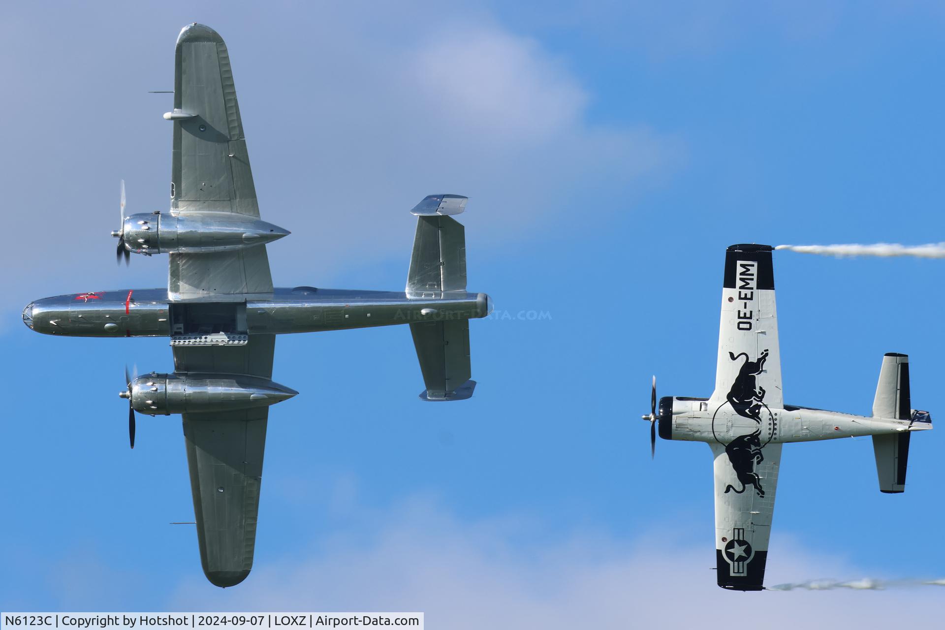 N6123C, 1945 North American B-25J-30-NC Mitchell Mitchell C/N 108-47647, Formation with T-28 OE-EMM