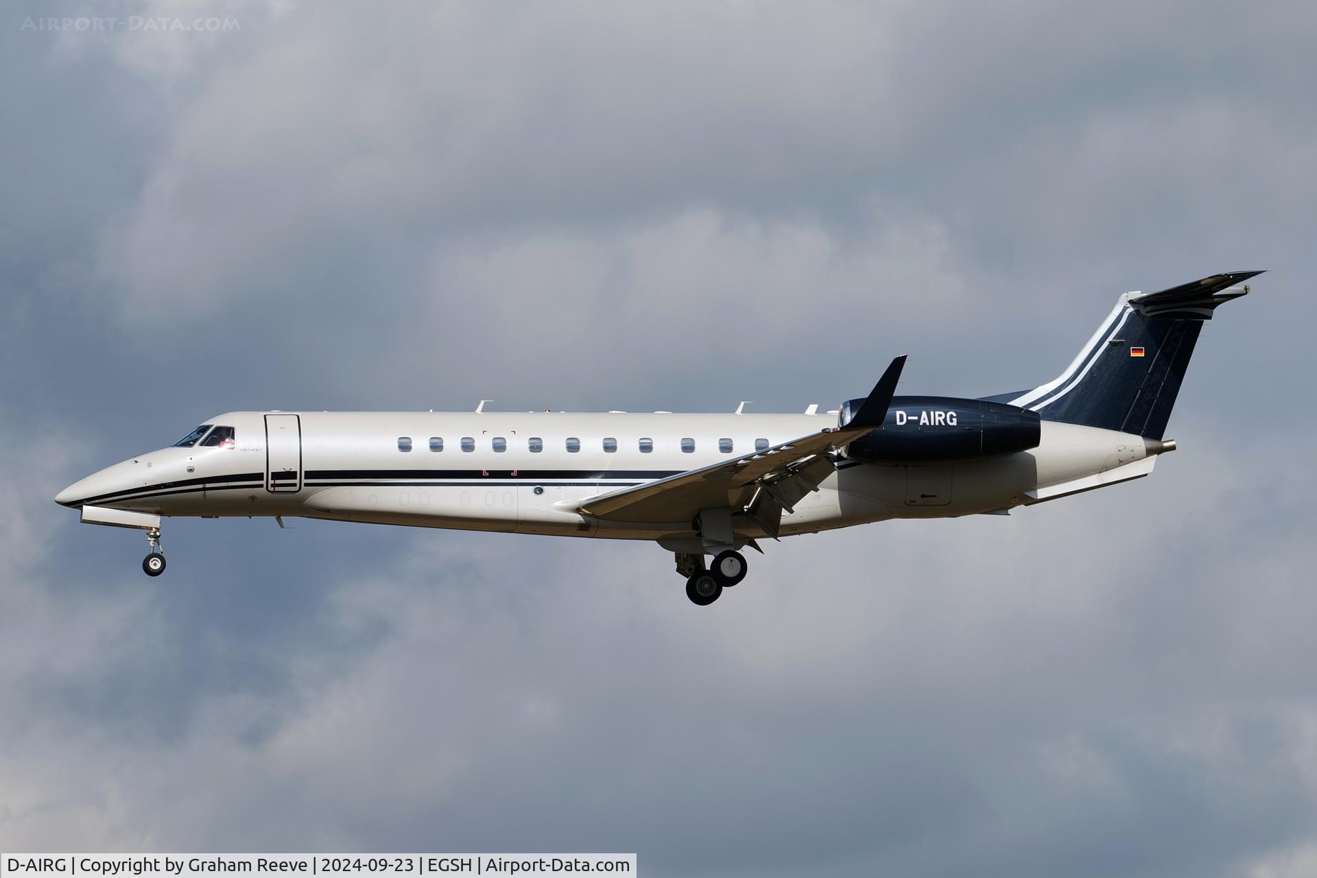 D-AIRG, Embraer Legacy 650E C/N 14501234, Landing at Norwich.