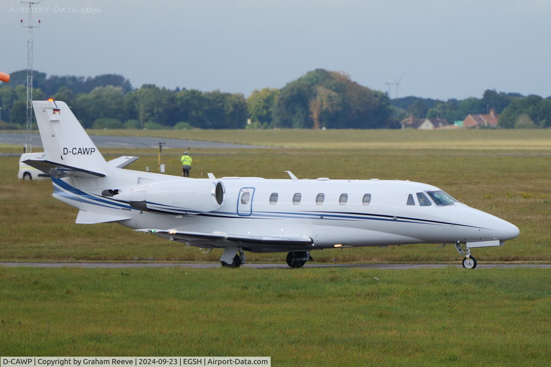 D-CAWP, 2021 Cessna 560XL Citation XLS+ C/N 5606304, Departing from Norwich.