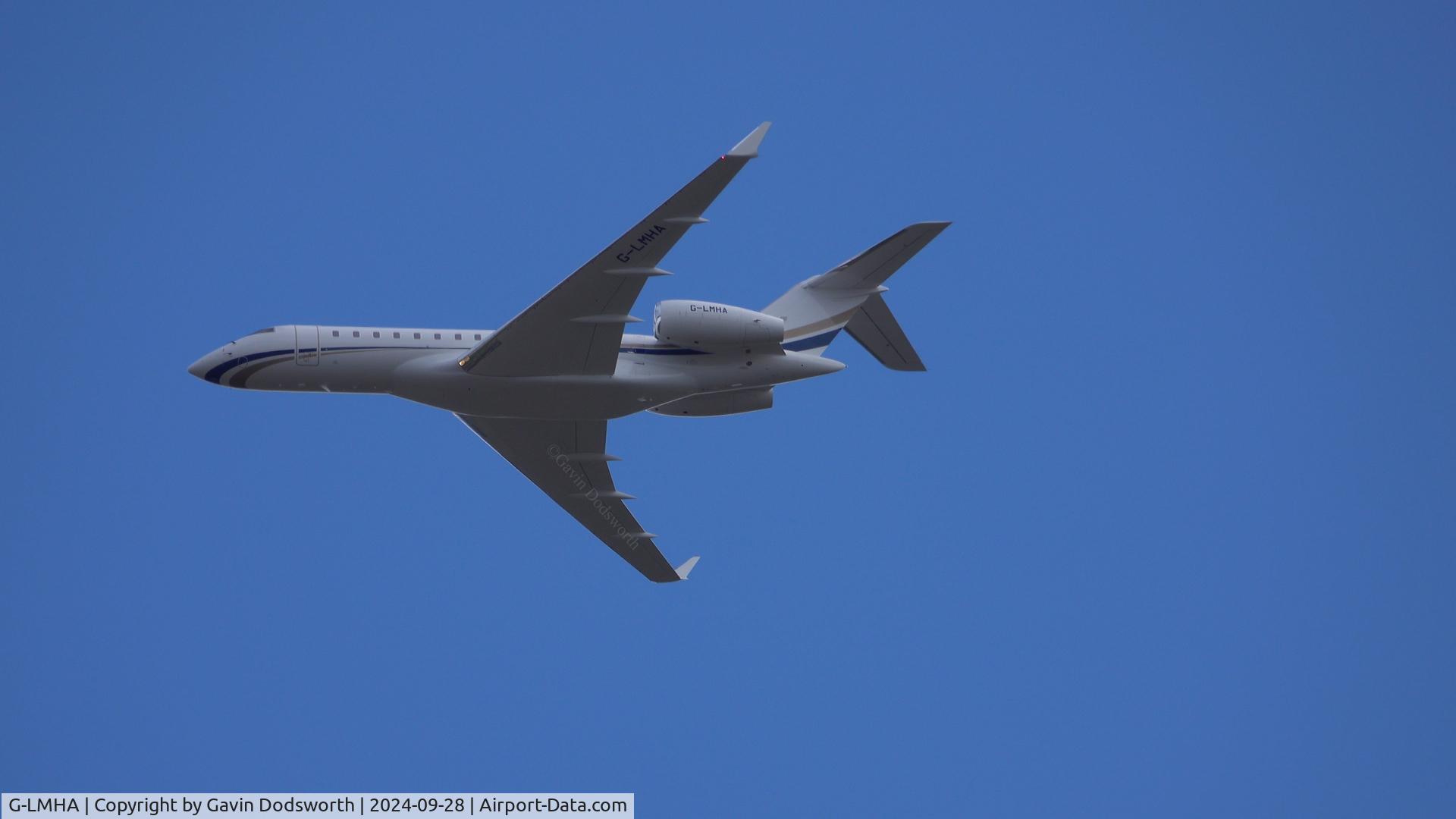 G-LMHA, 2024 Bombardier Global 6500 (BD-700-1A10) C/N 60132, Over Darlington on September 28, 2024 whilst crew training at Teesside Airport.
