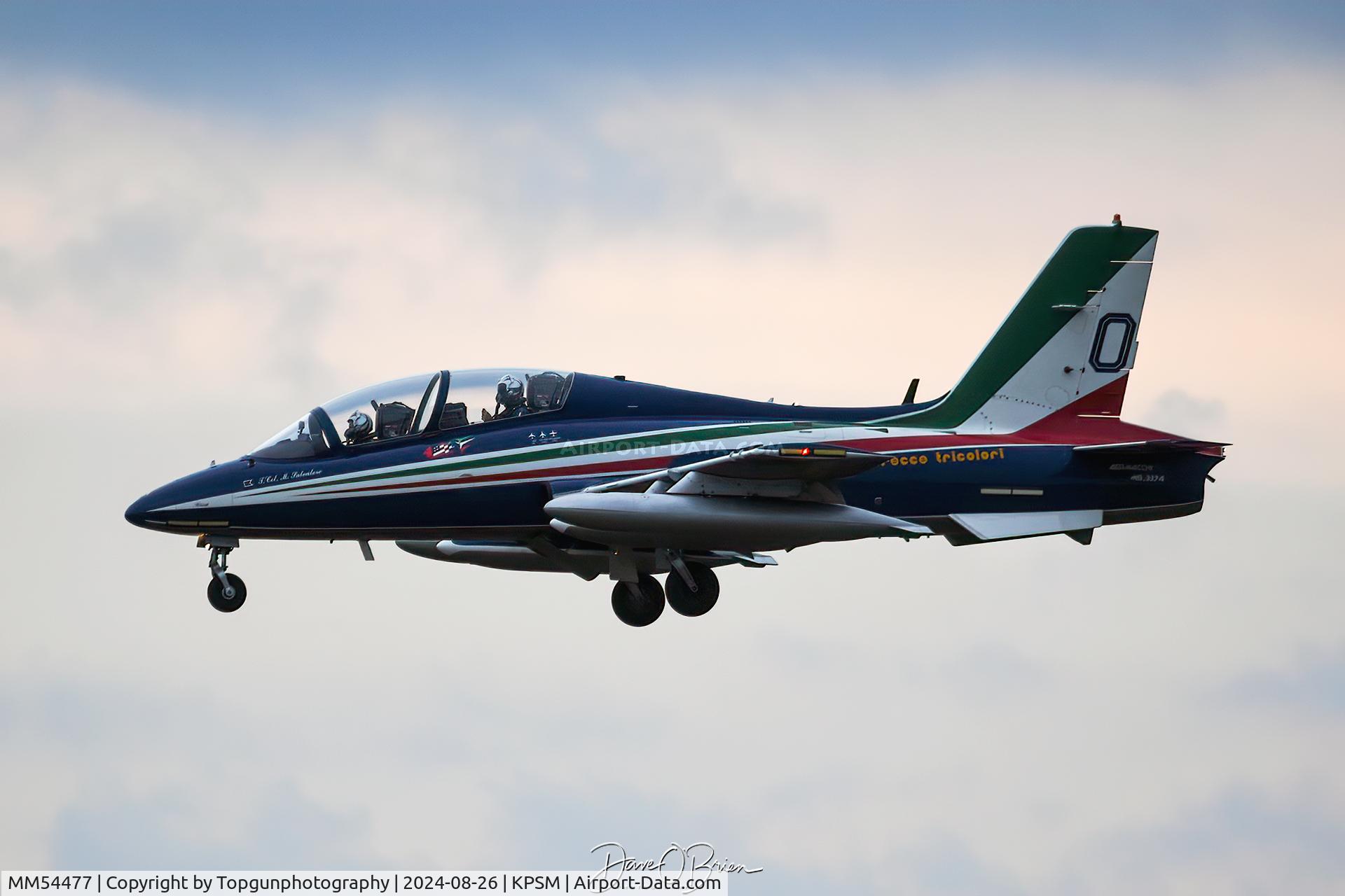 MM54477, Aermacchi MB-339PAN C/N 6672/067/AD006, Tricolori Lead landing RW16 after not being allow to overfly Boston due to the storms delaying everything.