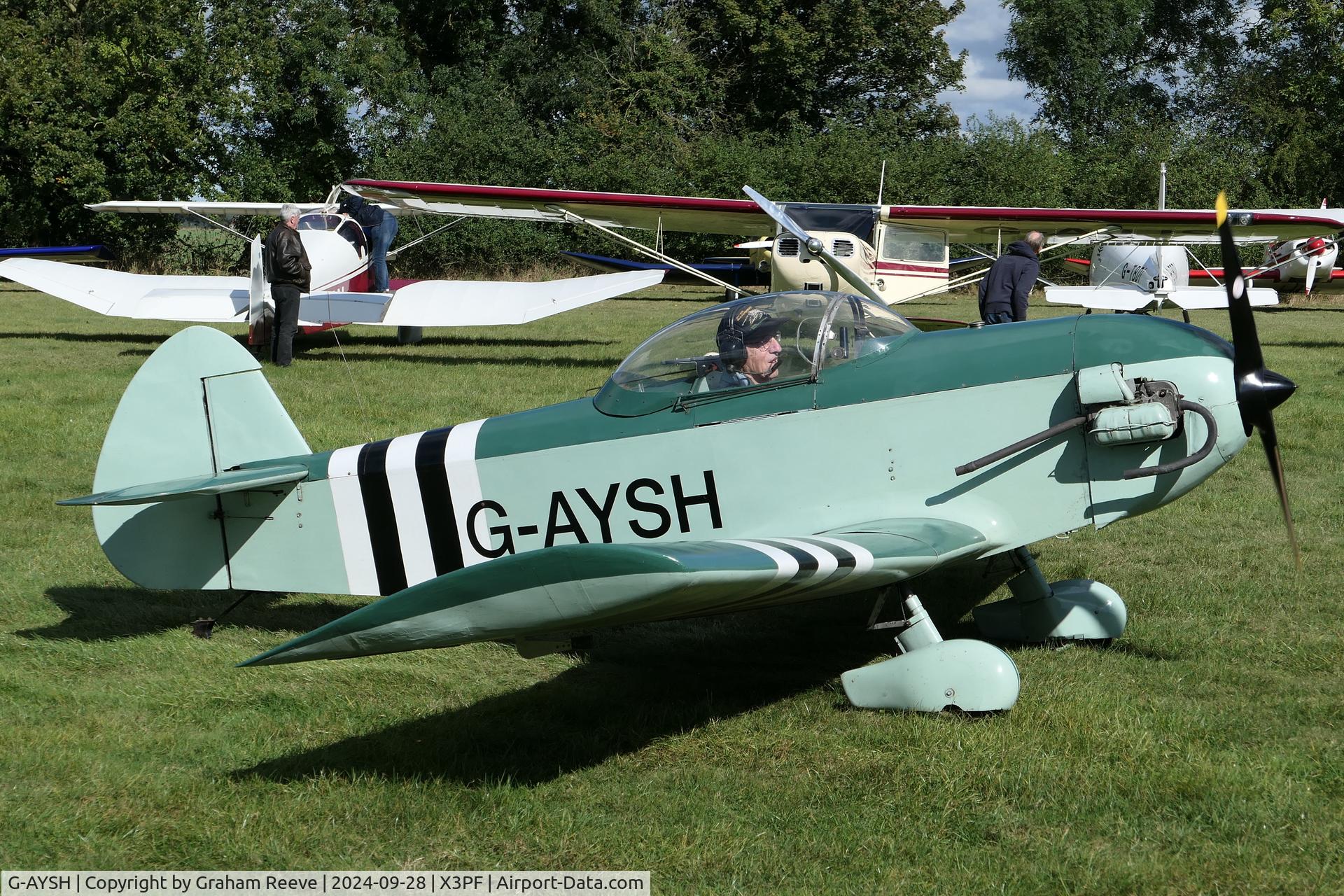 G-AYSH, 1973 Taylor Monoplane C/N PFA 1413, Just landed at Priory Farm.