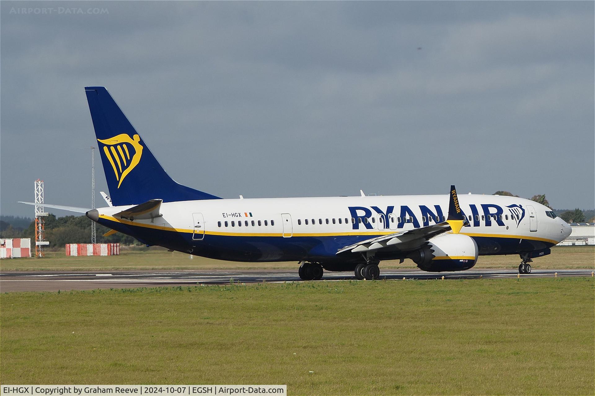 EI-HGX, 2022 Boeing 737-8-200 MAX C/N 62335, Departing from Norwich.