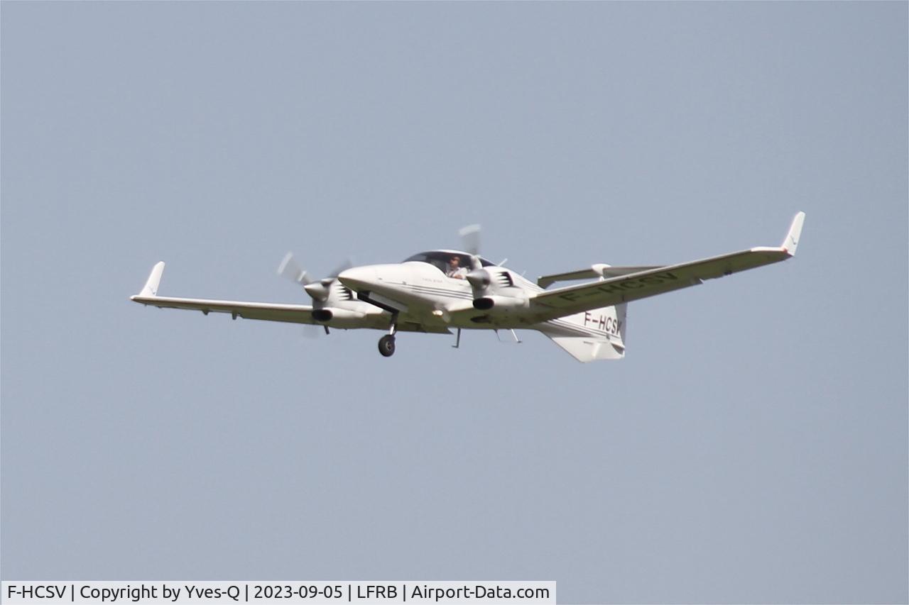 F-HCSV, 2008 Diamond DA-42 Twin Star C/N 42.371, Diamond DA-42 Twin Star, Take off rwy 25L, Brest-Bretagne airport (LFRB-BES)