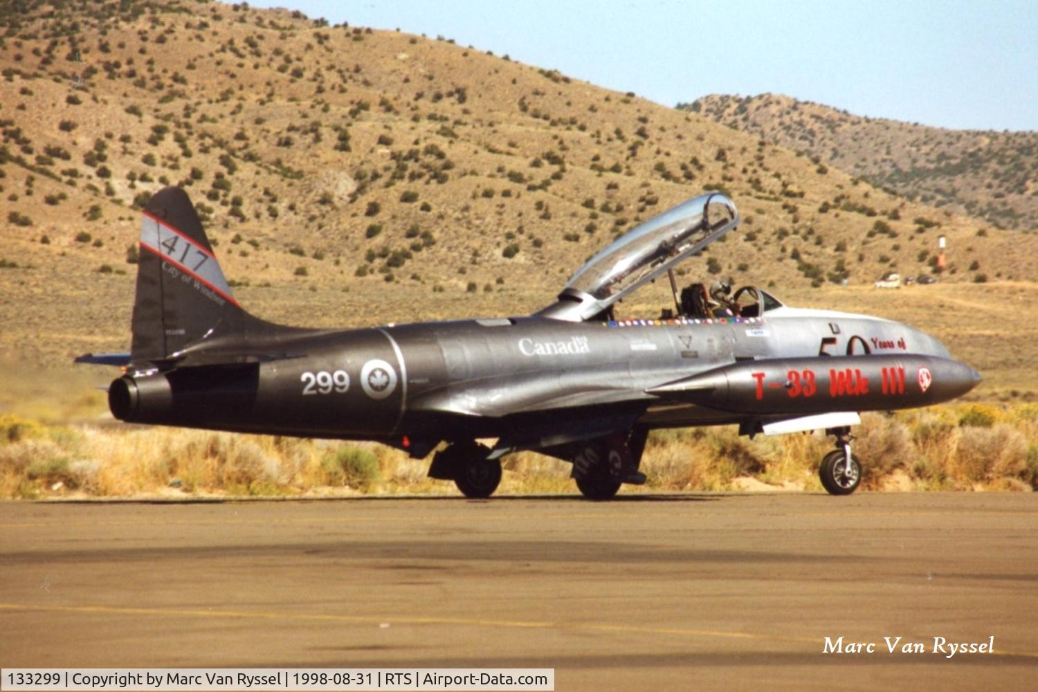 133299, Canadair CT-133 Silver Star 3 C/N T33-299, 133299 at the Reno Air Races in Sept 1998. The aircaft has been exhibited at the Canadian Aviation Museum in Windsor  Ontario. Purchased in October 2002 by the CAM.