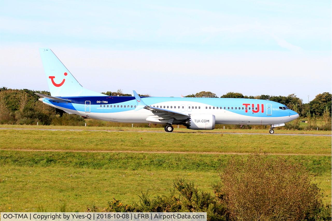 OO-TMA, 2018 Boeing 737-8 MAX C/N 44590, Boeing 737-8 MAX, Taxiing rwy 25L, Brest-Bretagne airport (LFRB-BES)