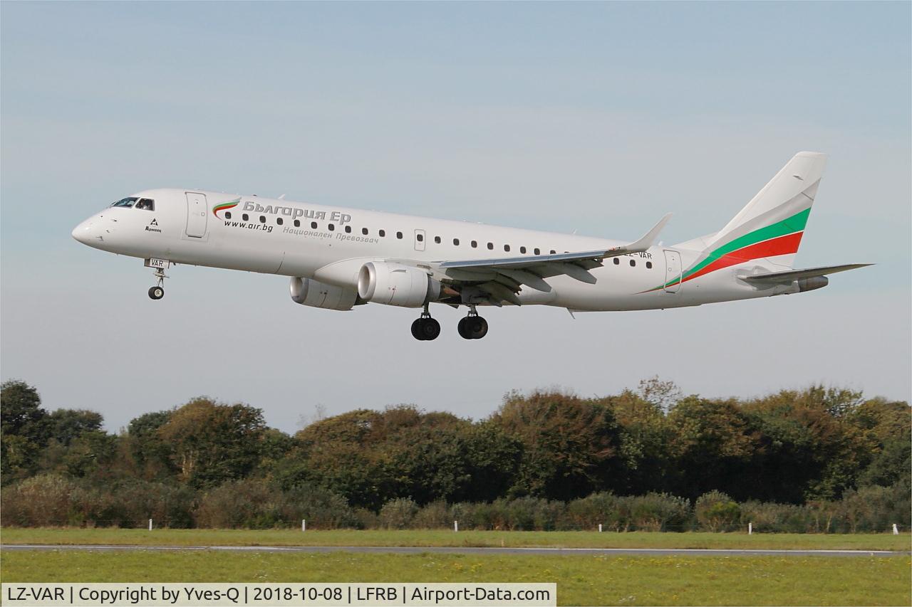 LZ-VAR, 2012 Embraer 190AR (ERJ-190-100IGW) C/N 19000496, Embraer 190AR, Landing rwy 25L, Brest-Bretagne Airport (LFRB-BES)