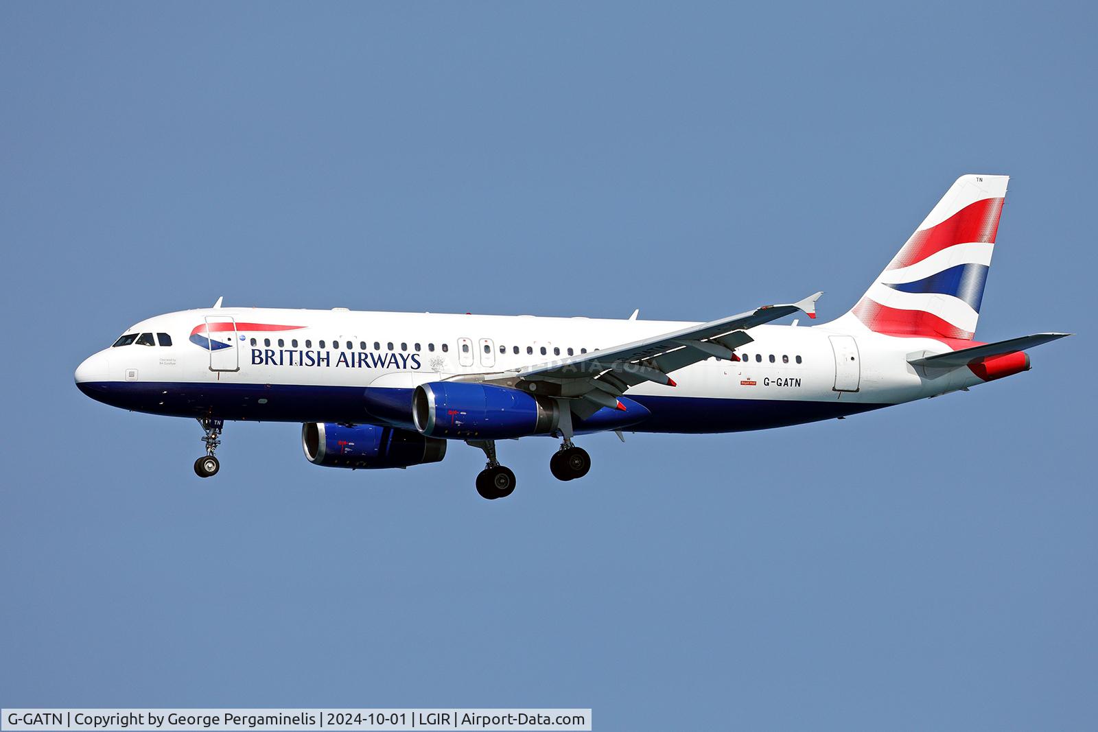 G-GATN, 2001 Airbus A320-232 C/N 1613, Short final for runway 27.