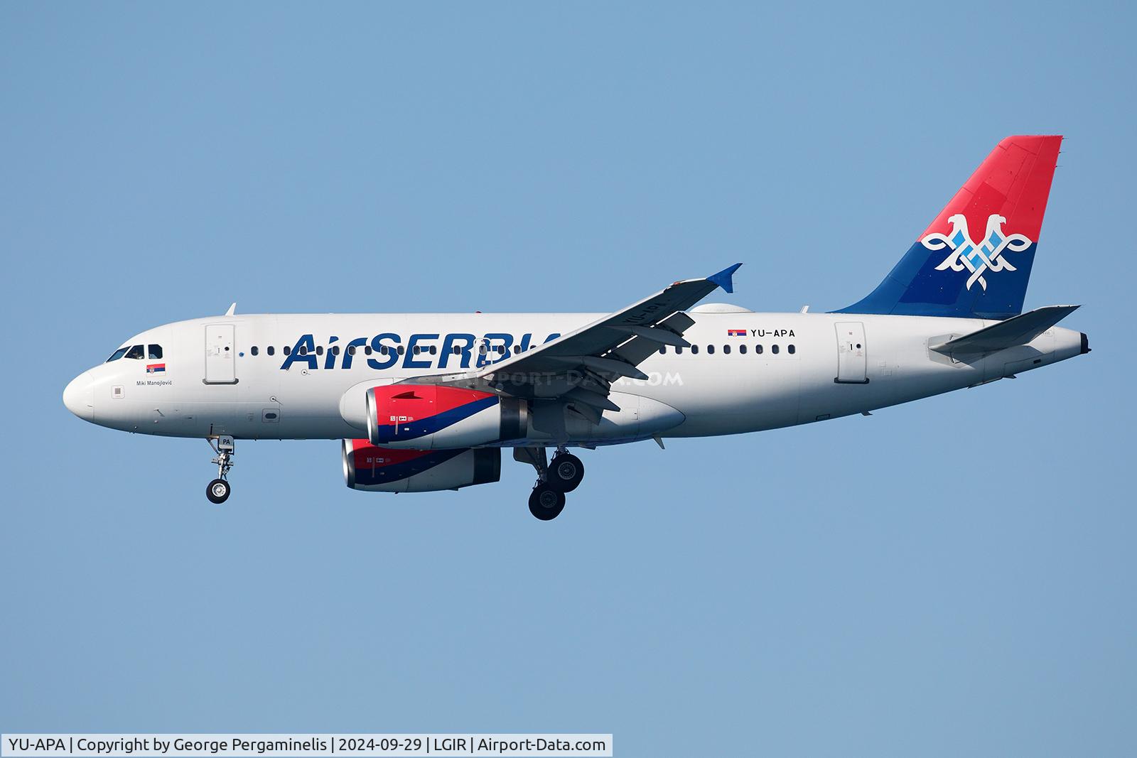 YU-APA, 2004 Airbus A319-132 C/N 2277, Short final for runway 27.