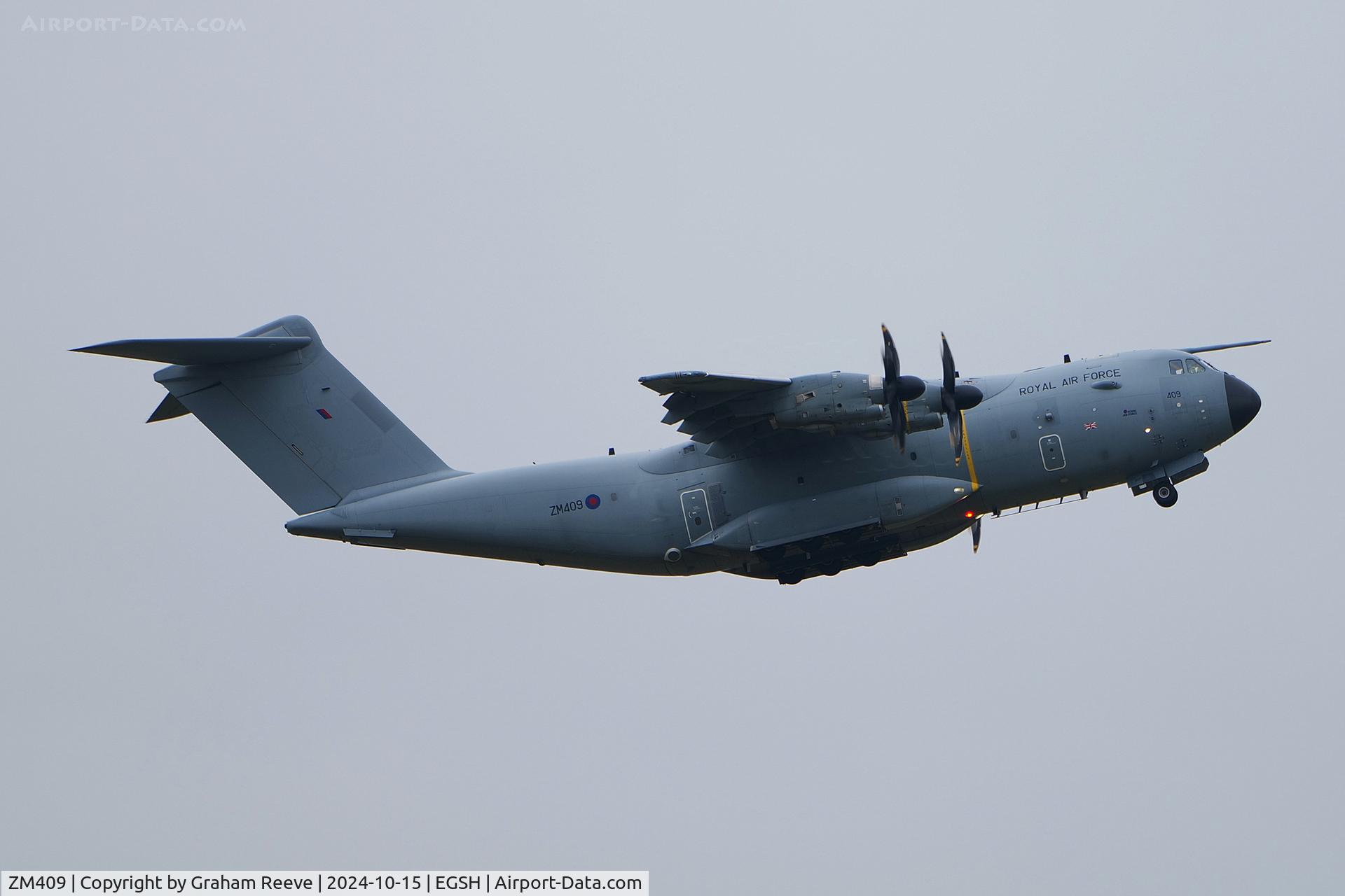 ZM409, 2016 Airbus A400M Atlas C.1 C/N 034, Departing from Norwich.