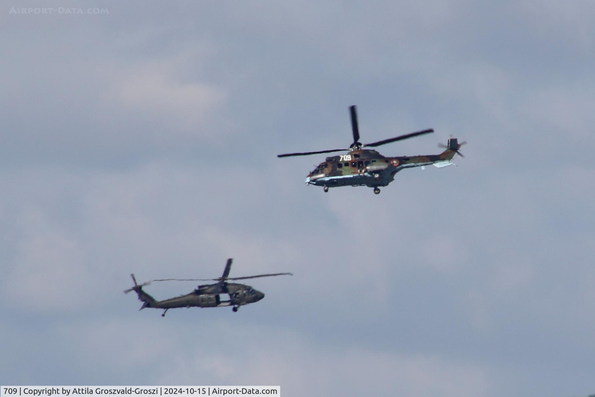 709, 2008 Eurocopter AS-532AL Cougar C/N 2711, Training mission flight, over the range, Hajmáskér-Hungary