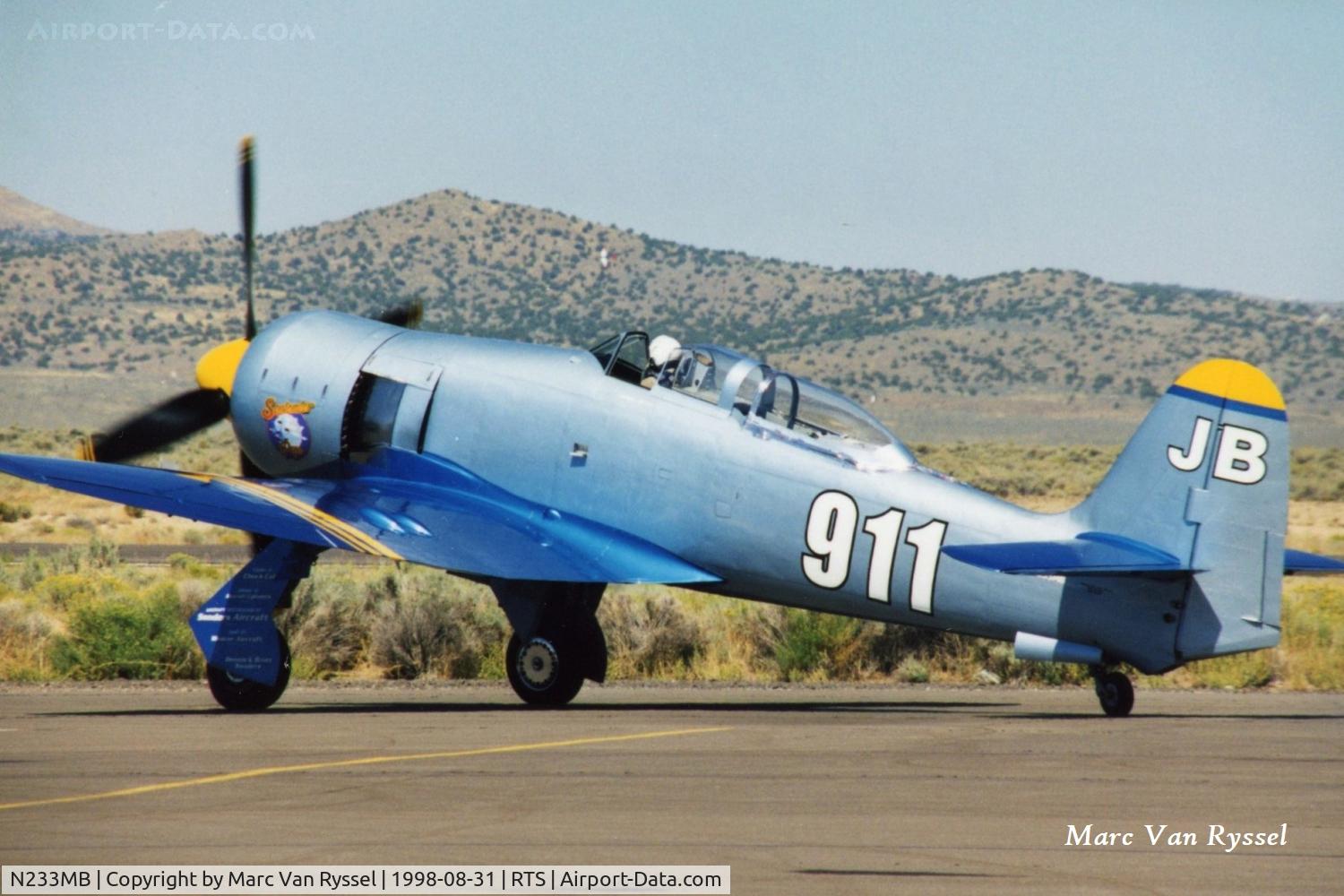 N233MB, 1957 Hawker Sea Fury T.20 C/N 41H/620508, Race #911 N233MB at the Reno Air Races in 1998, pilot was Michael Brown.
