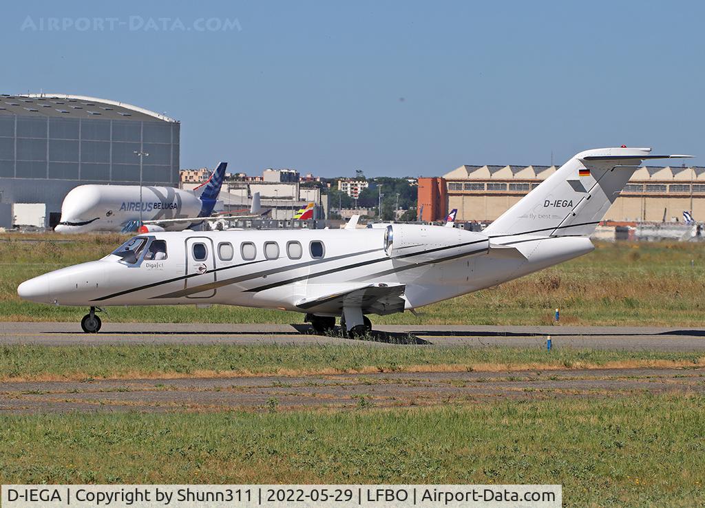 D-IEGA, 2008 Cessna 525A CitationJet CJ2+ C/N 525A-0398, Taxiing holding point rwy 32R for departure...
