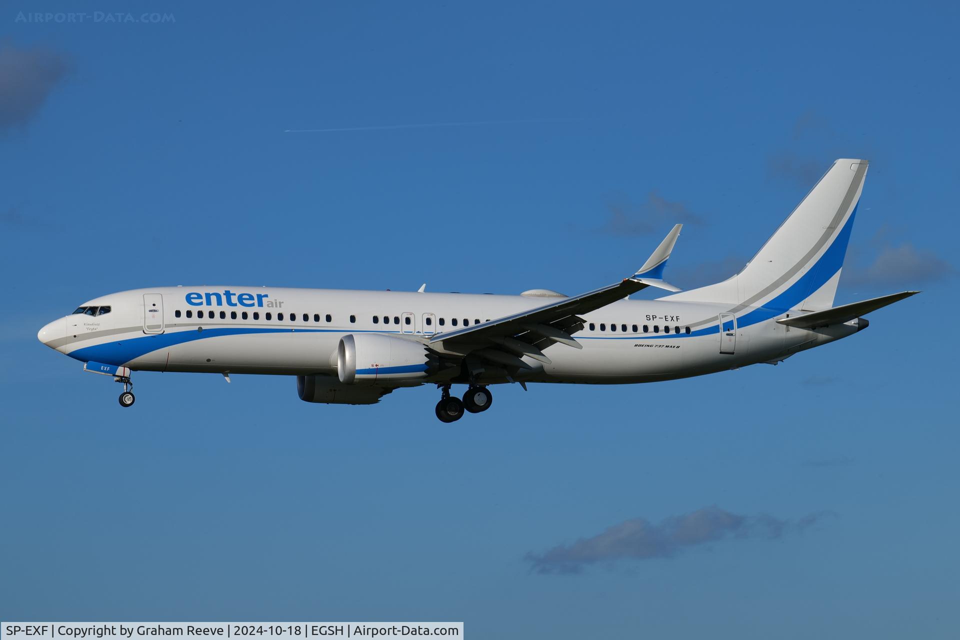 SP-EXF, 2019 Boeing 737-8MAX C/N 61862, Landing at Norwich.