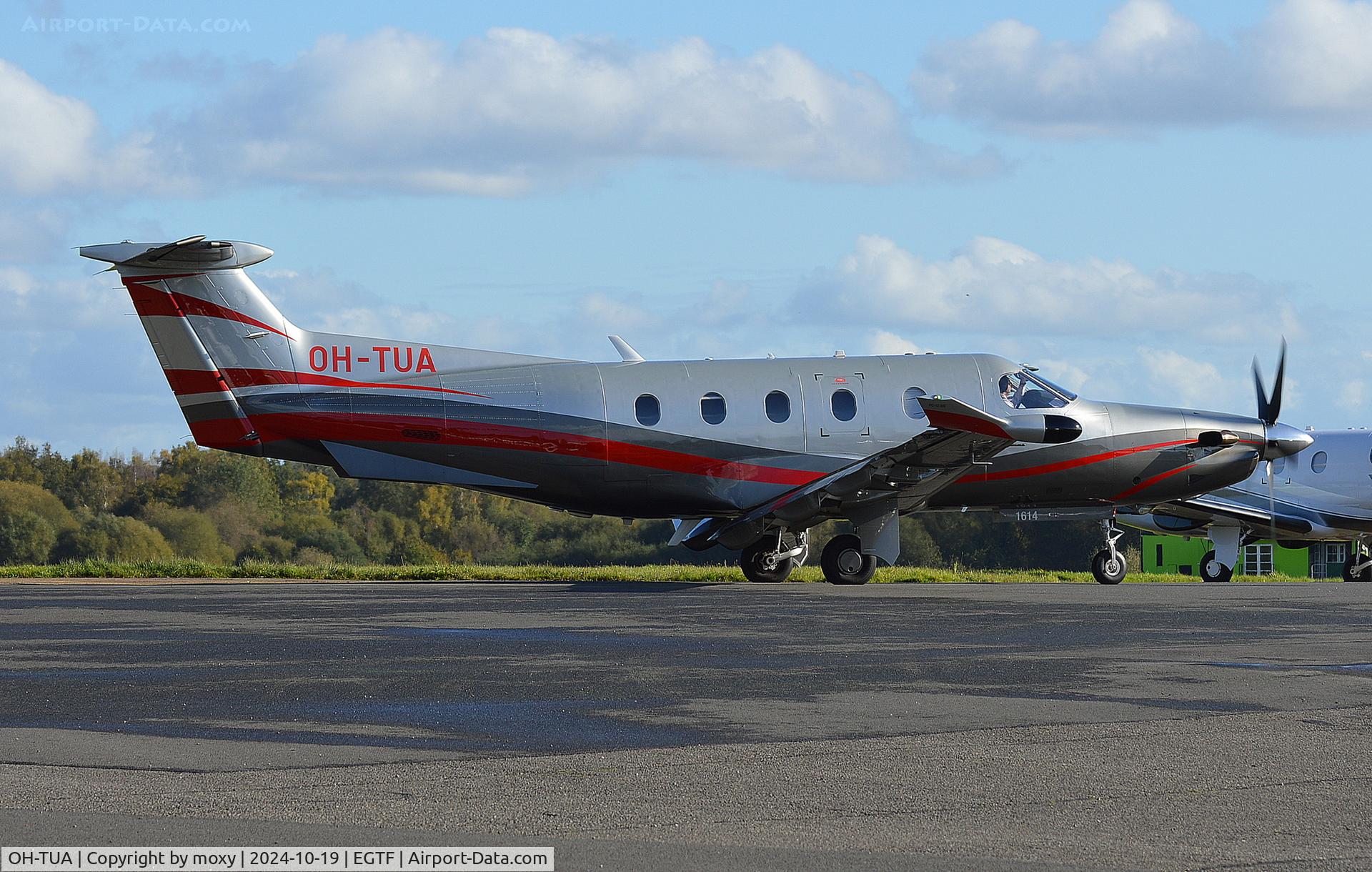 OH-TUA, 2016 Pilatus PC-12/47E C/N 1614, Pilatus PC-12/47E departing Fairoaks for Saanen, Switzerland. ICAO Code: LSGK