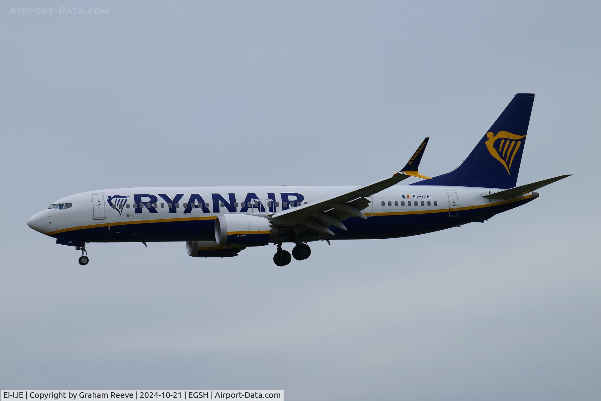 EI-IJE, 2023 Boeing 737-8-200 MAX C/N 67106, Landing at Norwich.