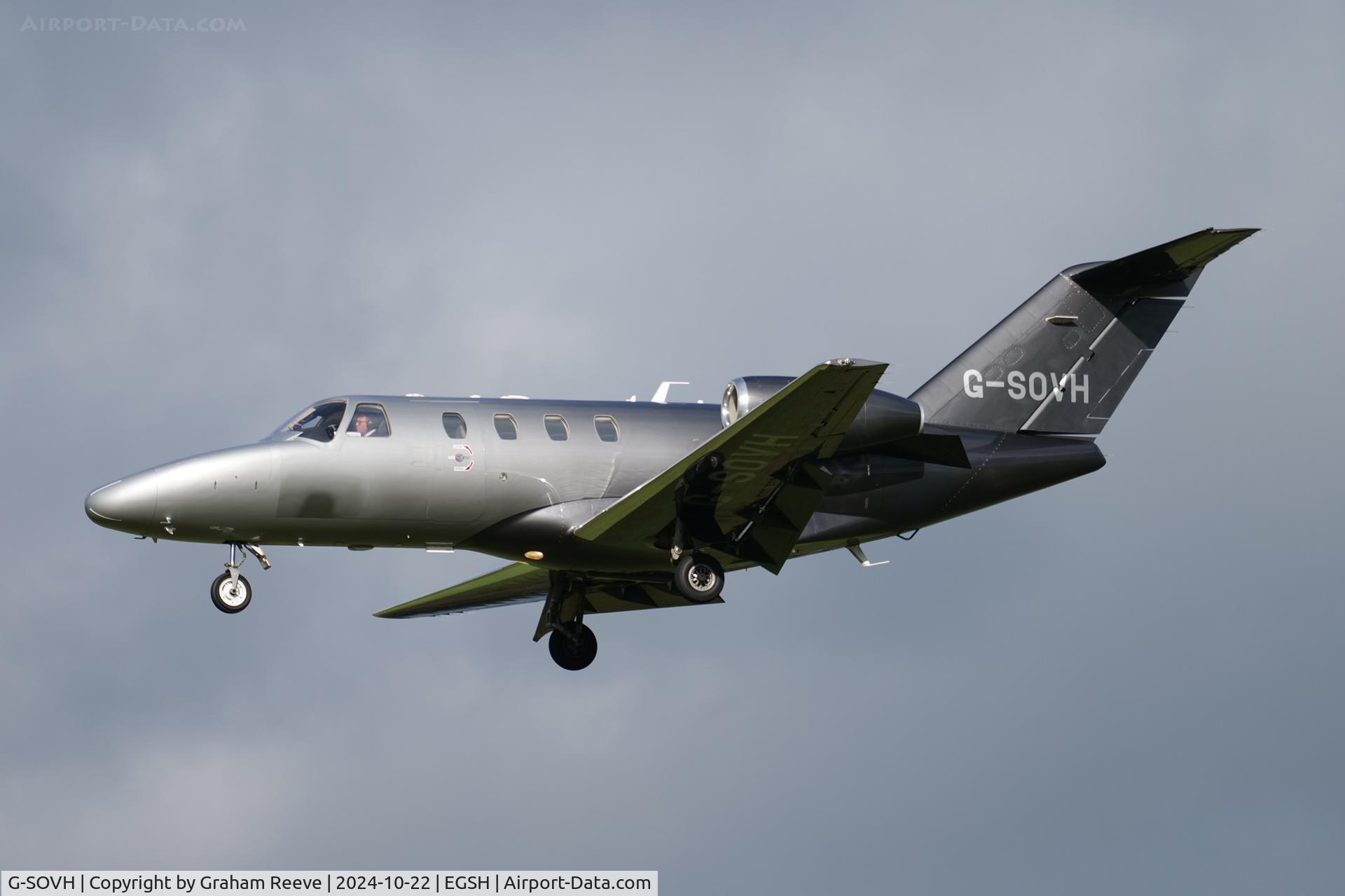 G-SOVH, 2009 Cessna 525 CitationJet CJ1+ C/N 525-0675, Landing at Norwich.