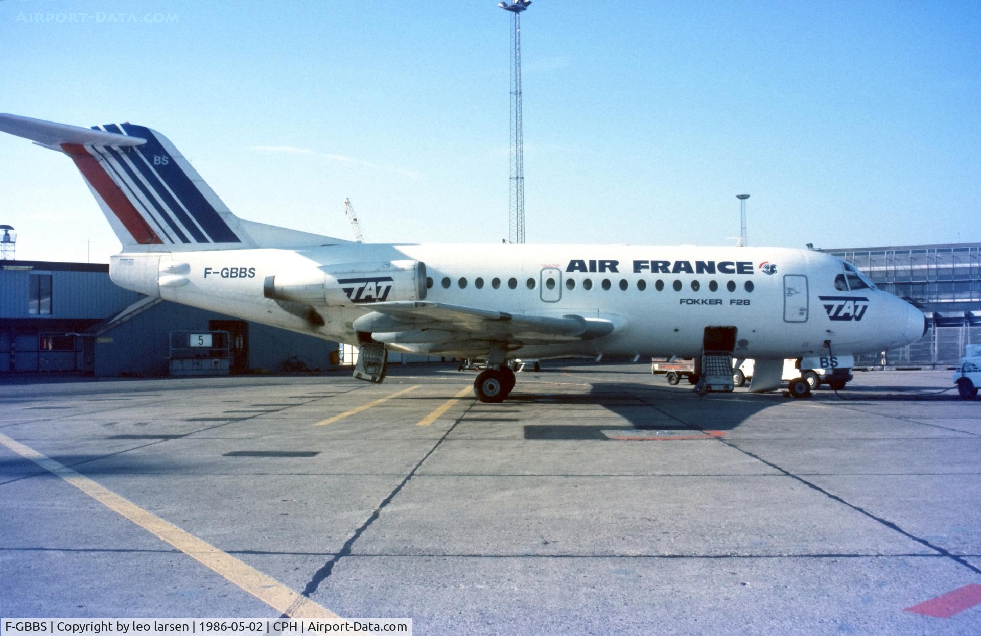 F-GBBS, 1972 Fokker F.28-1000 Fellowship C/N 11050, Copenhagen 2.5.1986