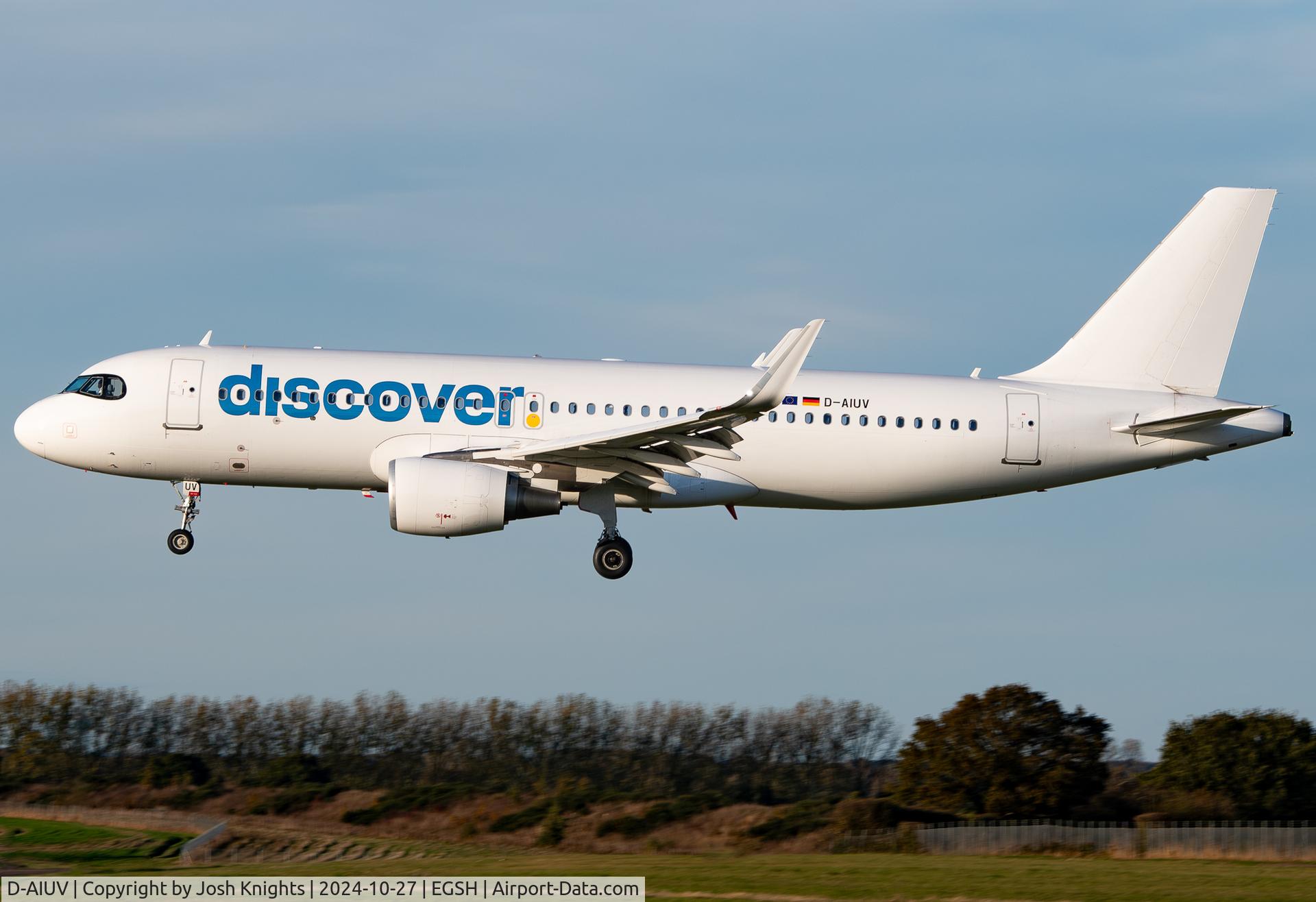 D-AIUV, 2016 Airbus A320-214 C/N 7174, Arriving at Norwich.