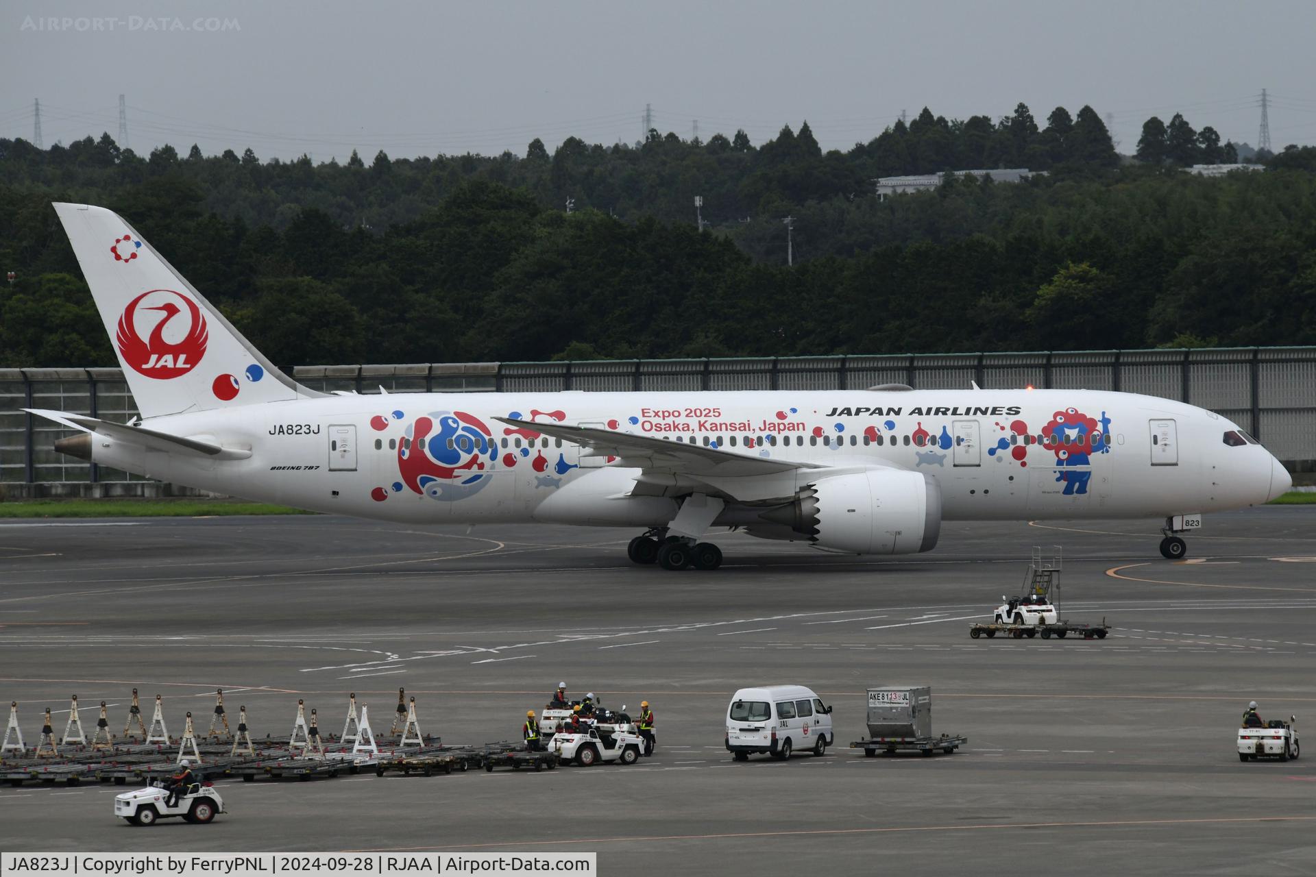 JA823J, 2013 Boeing 787-8 Dreamliner C/N 34833, JAL B788 promoting Osaka Expo 2025
