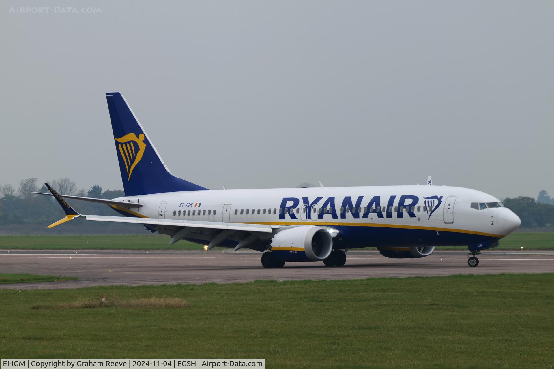 EI-IGM, 2023 Boeing 737-8-200 MAX C/N 67073, Just landed at Norwich,