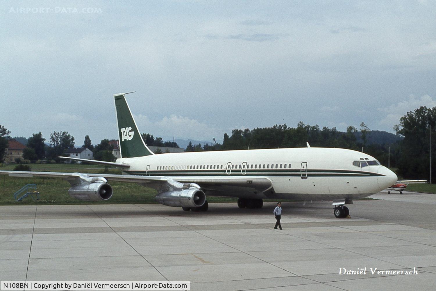 N108BN, 1964 Boeing 707-138B C/N 18740, N108BN of TAG Aviation, date & location unknown. Probably taken period 1978-1987.