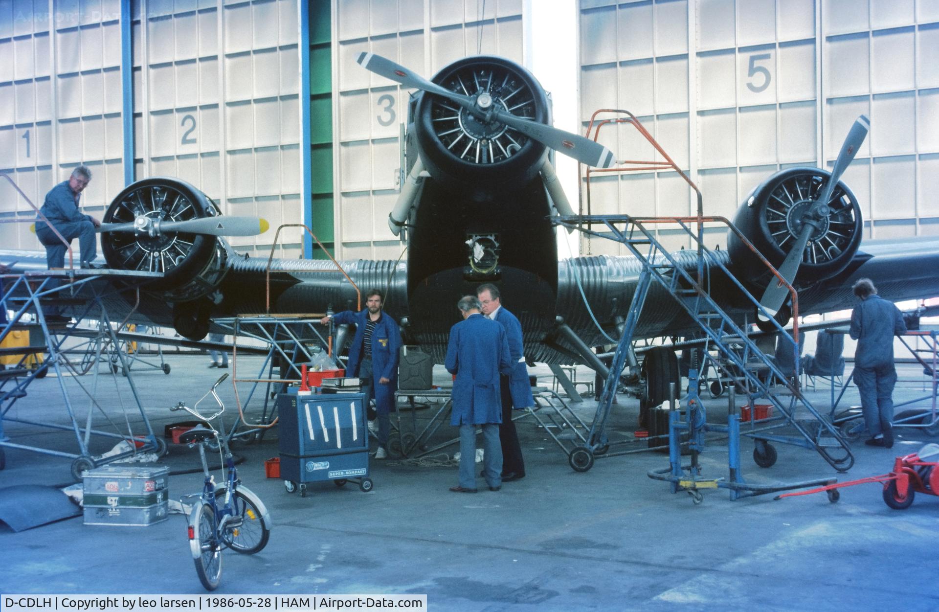 D-CDLH, 1936 Junkers Ju-52/3m C/N 130714, Hamburg 28.5.1986 in Lufthansa HG