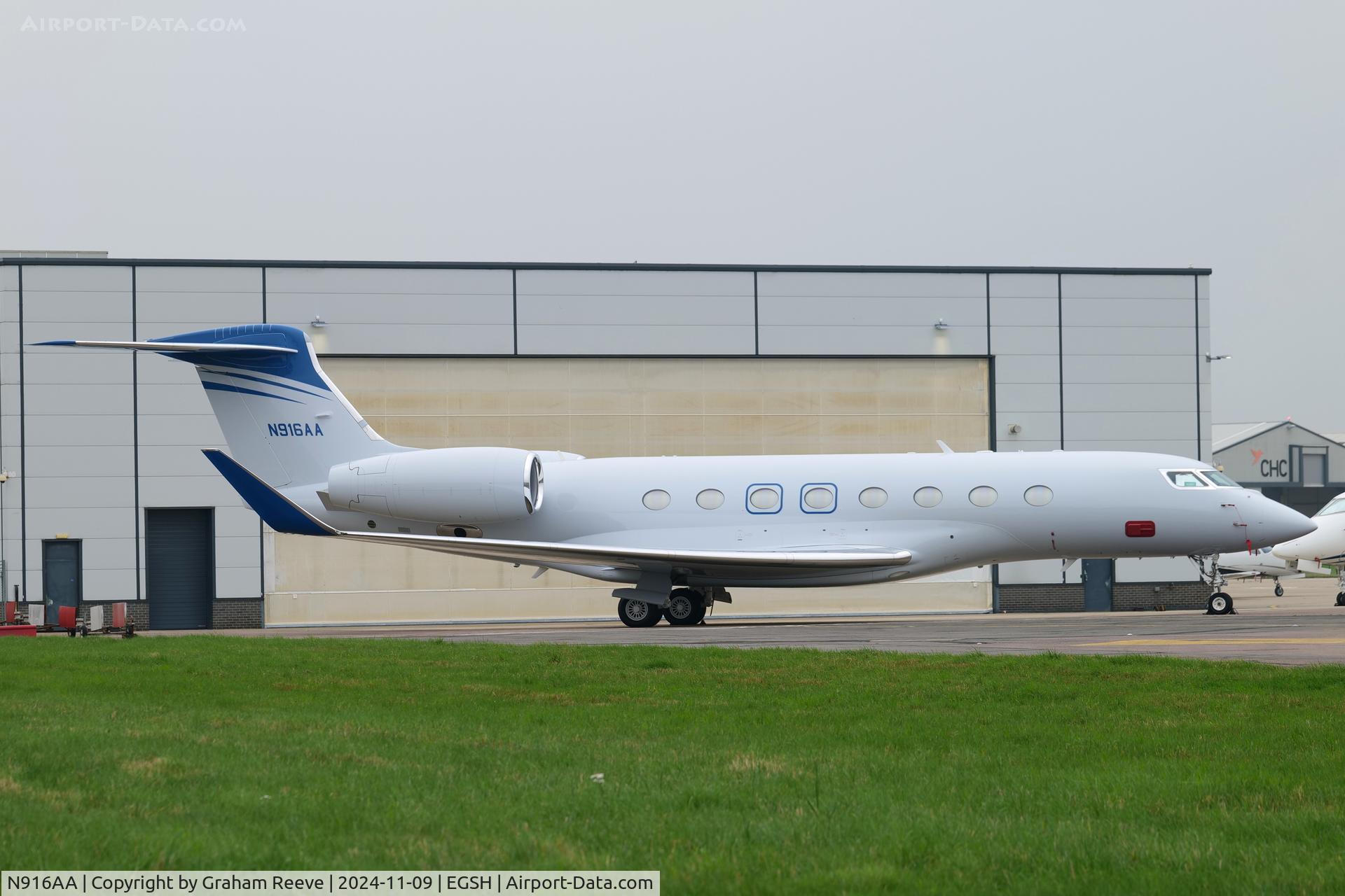 N916AA, 2022 Gulfstream GVI (G650ER) C/N 6505, Parked at Norwich.