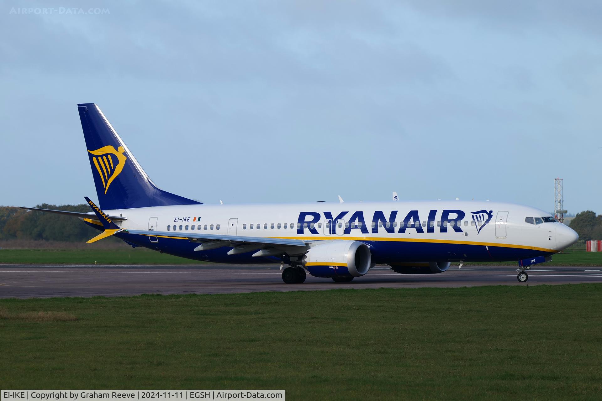 EI-IKE, 2024 Boeing 737-9 MAX C/N 67115, Departing from Norwich.