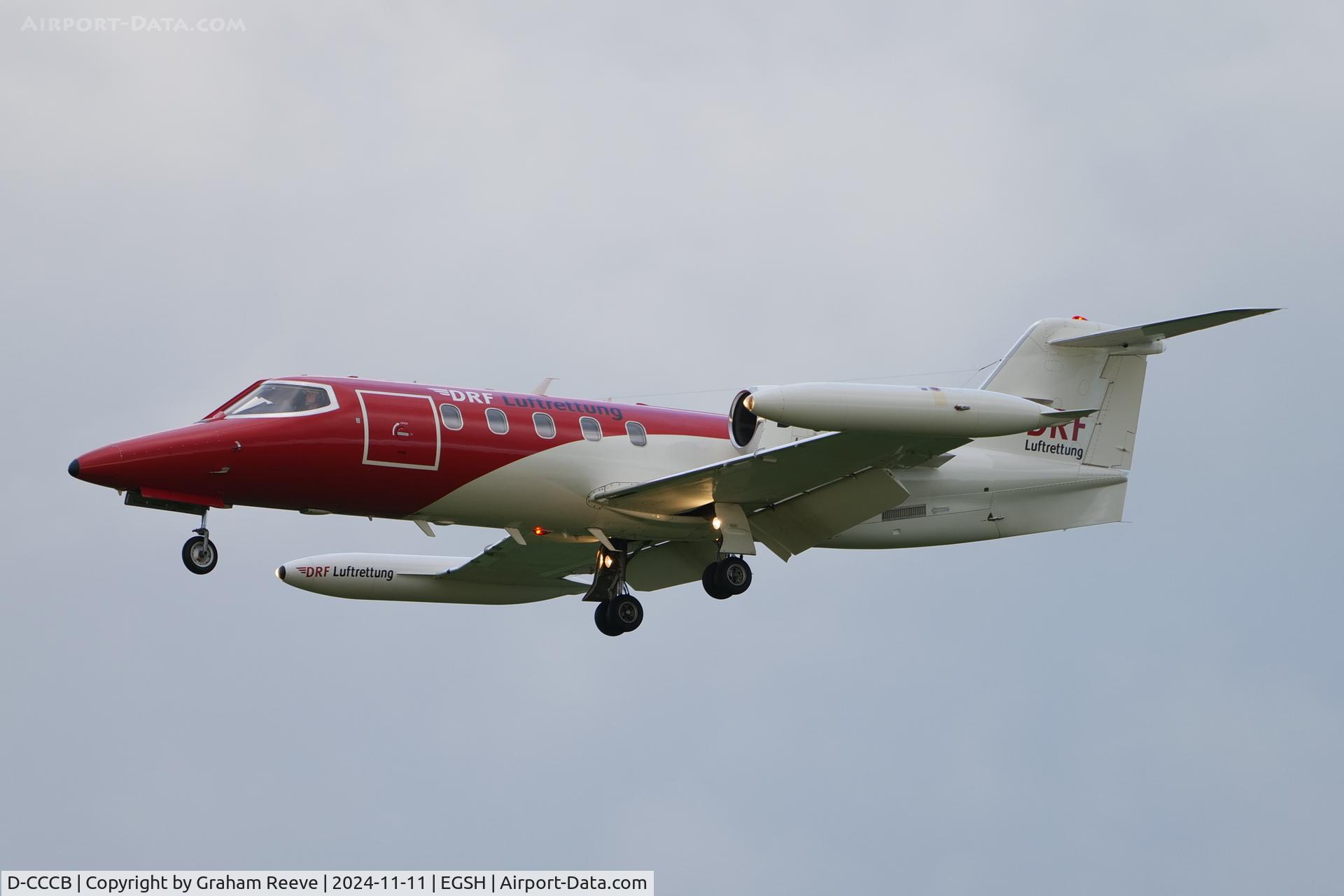 D-CCCB, 1990 Learjet 35A C/N 35A-663, Landing at Norwich.