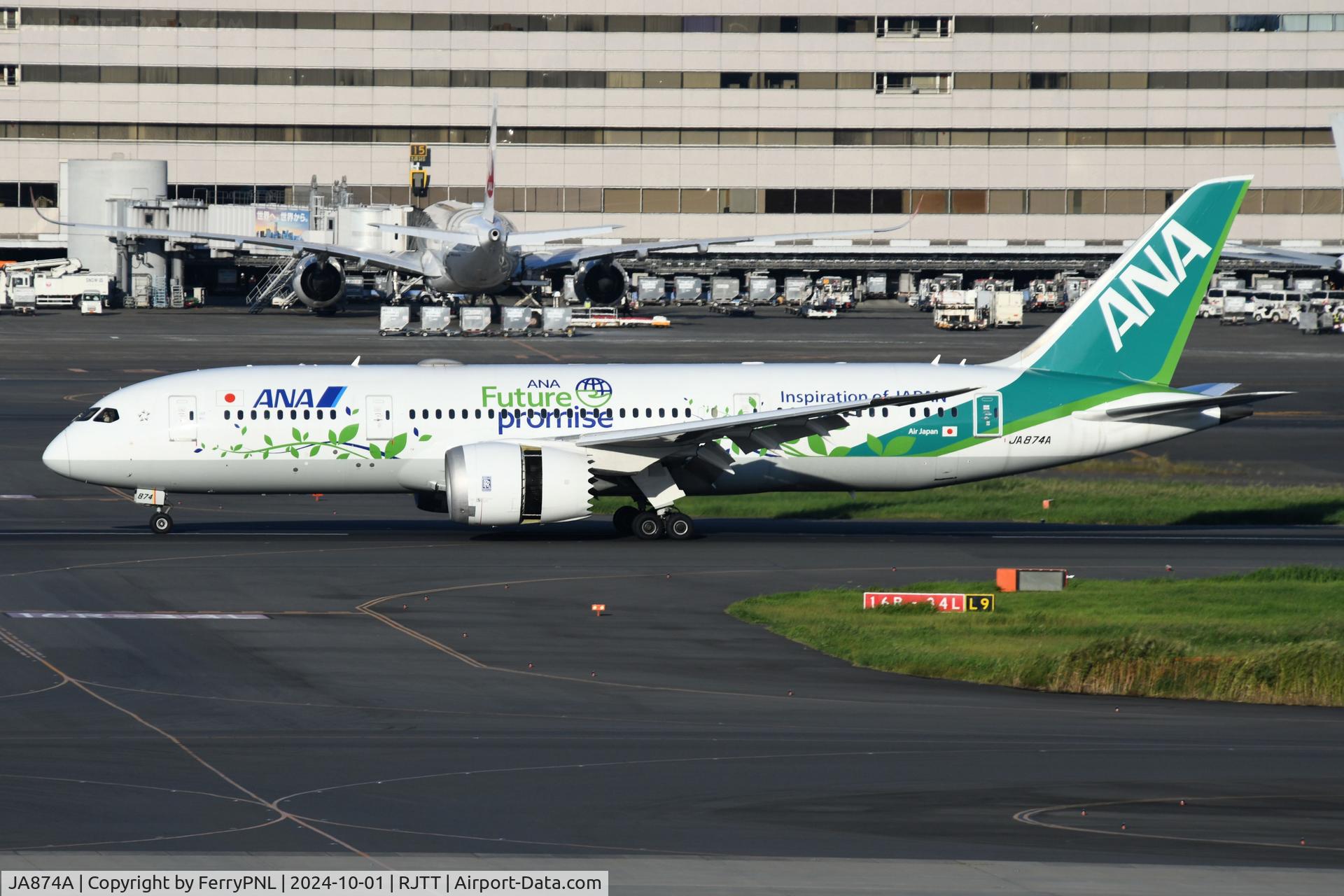 JA874A, 2015 Boeing 787-8 Dreamliner C/N 34503, ANA's green B788 landing