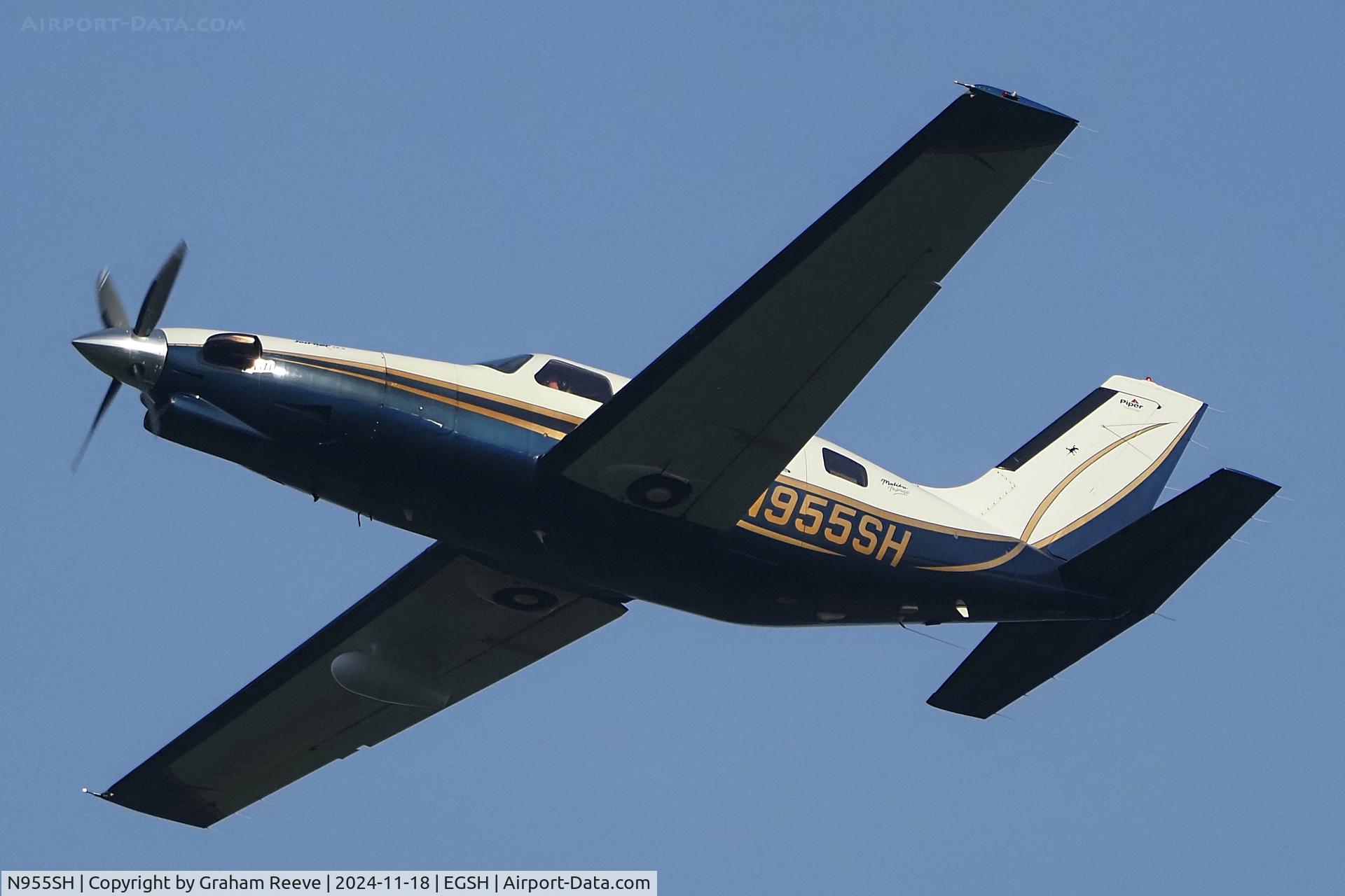 N955SH, 2002 Piper PA-46-350P Malibu Mirage C/N 4636339, Departing from Norwich.
