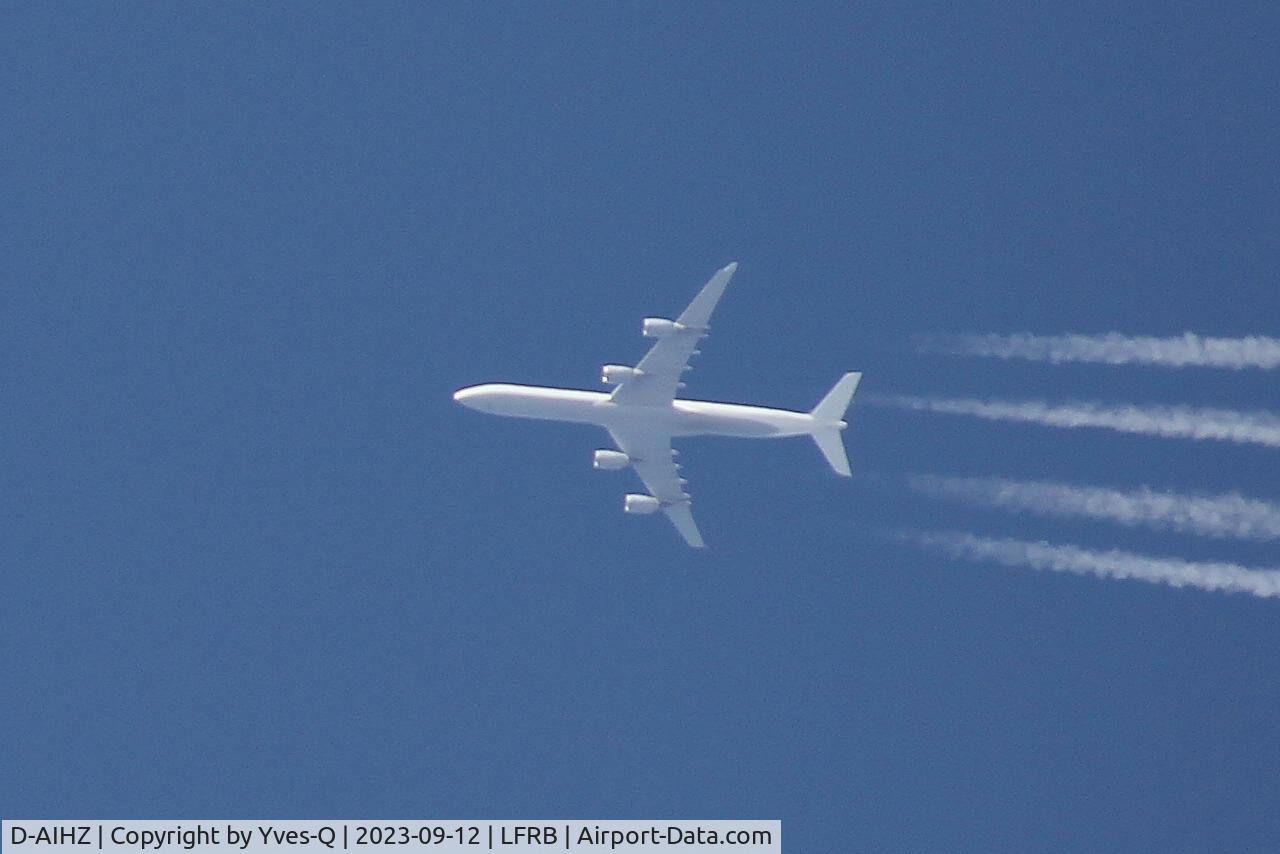 D-AIHZ, 2009 Airbus A340-642X C/N 1005, Airbus A340-642X, Flight over Brest-Bretagne airport (LFRB-BES)