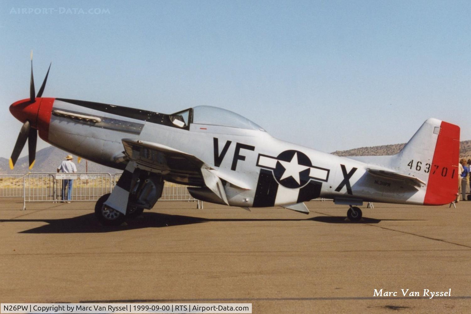 N26PW, 1944 North American P-51D Mustang C/N 122-31427 (44-63701), N26PW at Reno Stead in September 1999.