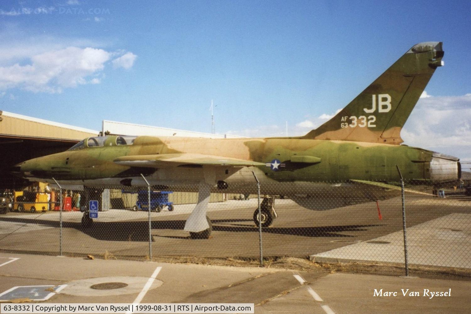 63-8332, 1963 Republic F-105G Thunderchief C/N F109, 63-8332 at Reno Stead in September 1999.