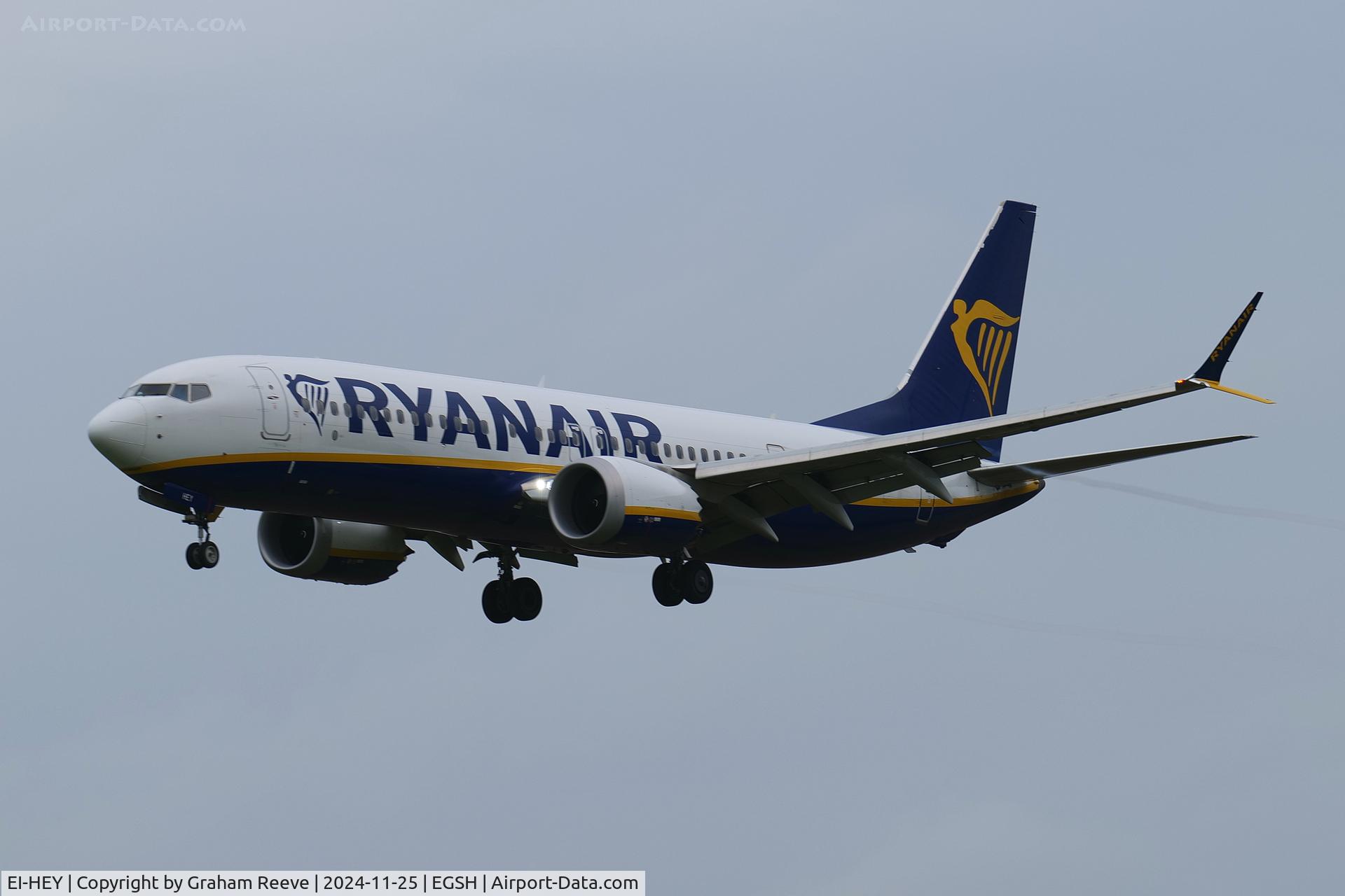 EI-HEY, 2022 Boeing 737-8-200 MAX C/N 62307, Landing at Norwich.