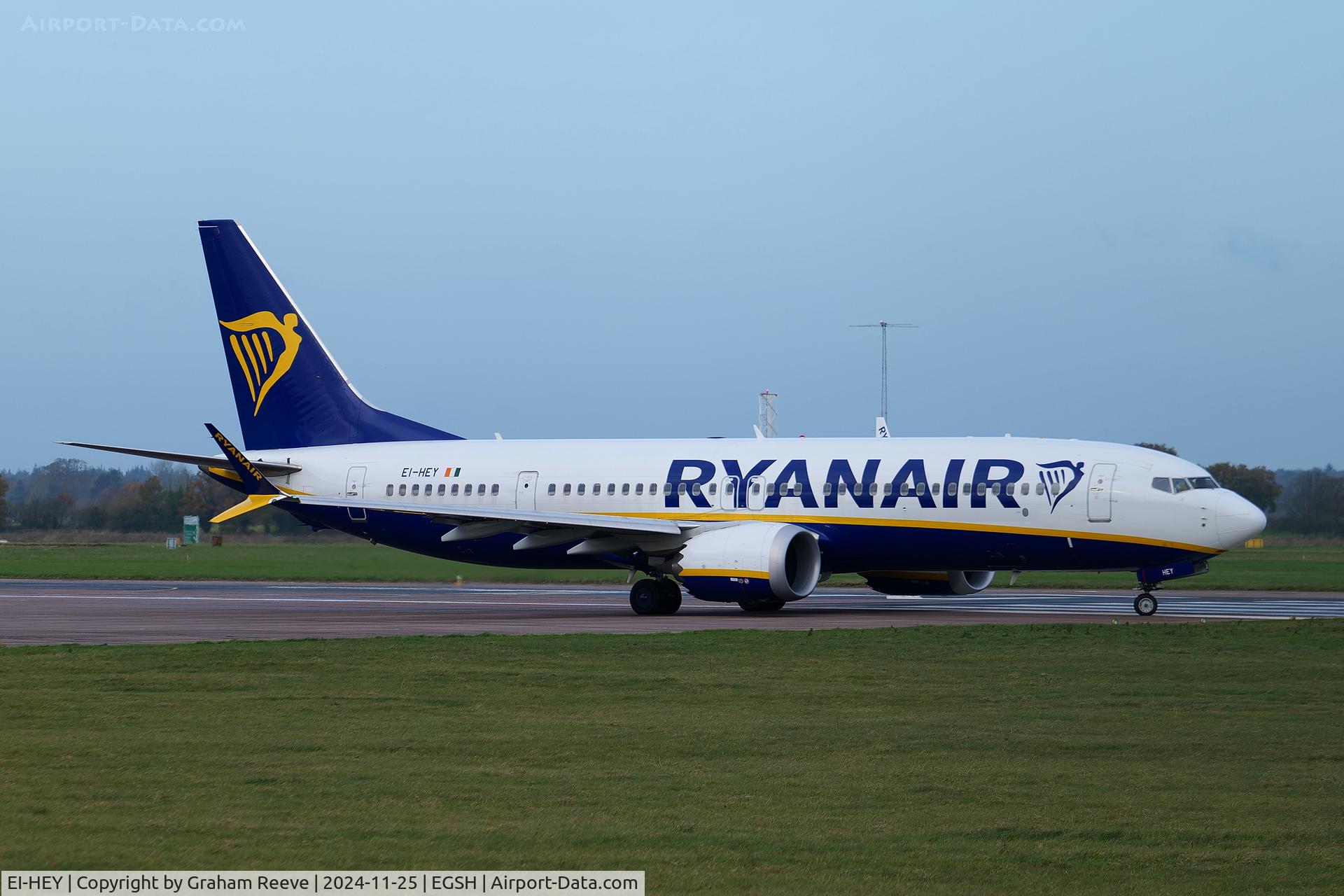 EI-HEY, 2022 Boeing 737-8-200 MAX C/N 62307, Departing from Norwich.
