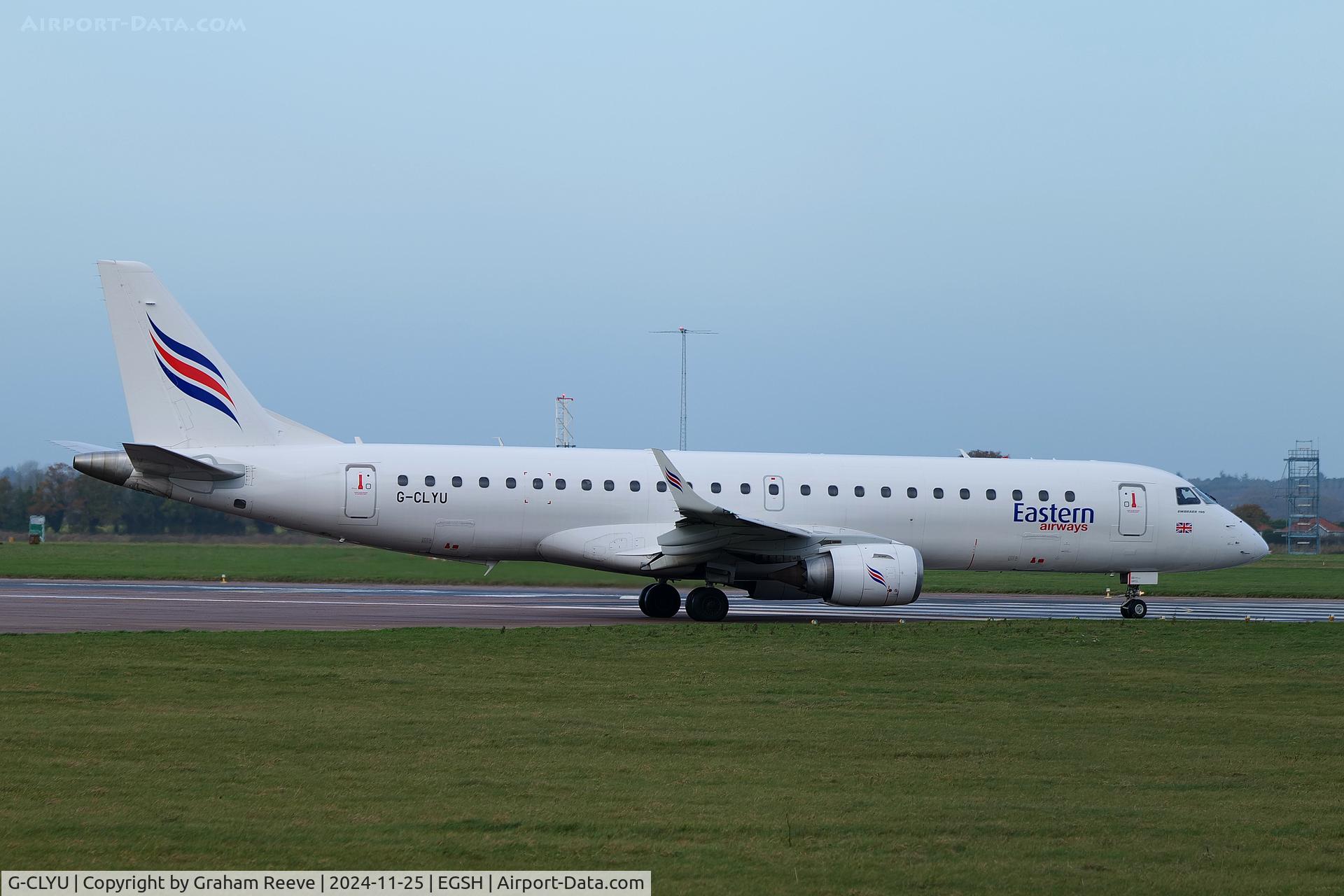 G-CLYU, 2009 Embraer 190AR (ERJ-190-100IGW) C/N 19000310, Departing from Norwich.